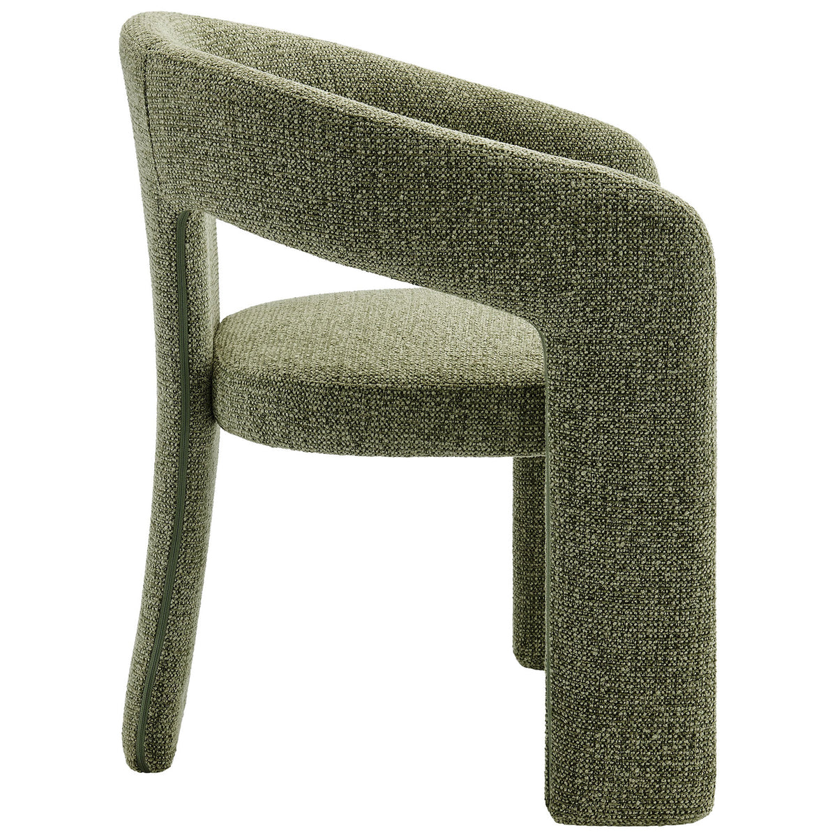 Oslo barrel dining chair in leaf green fabric with smooth wraparound back and generously cushioned seat || EEI-7224-LEA || side_studio