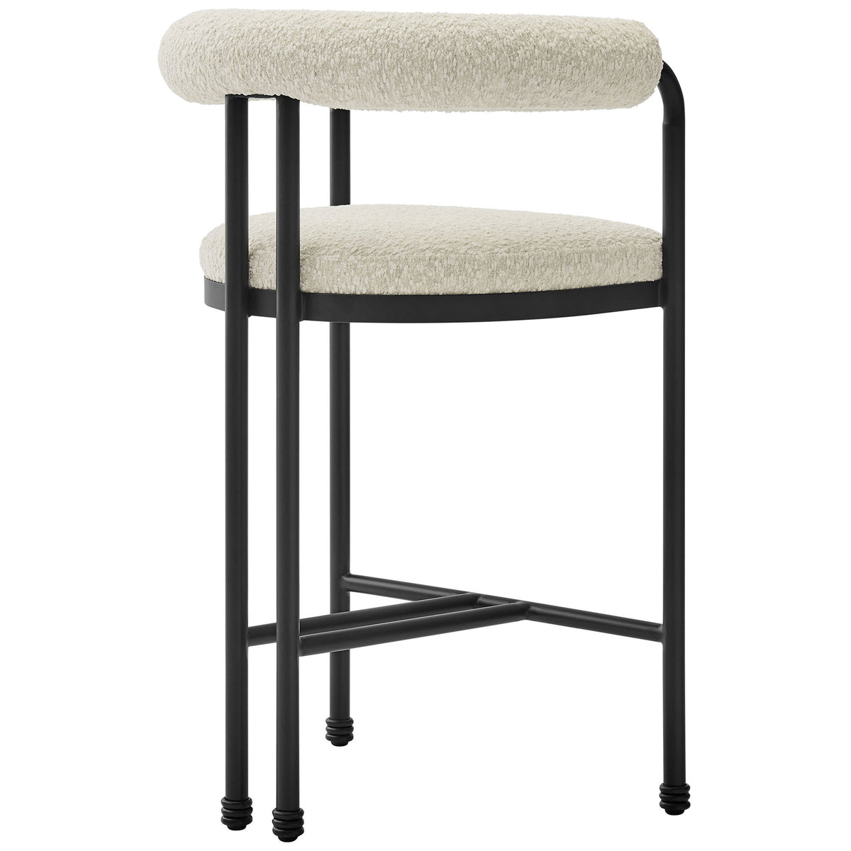 Open-back design with rolled cushion and dual rear supports over a slim black base || EEI-7226-BLK-PRL || back_angle_studio