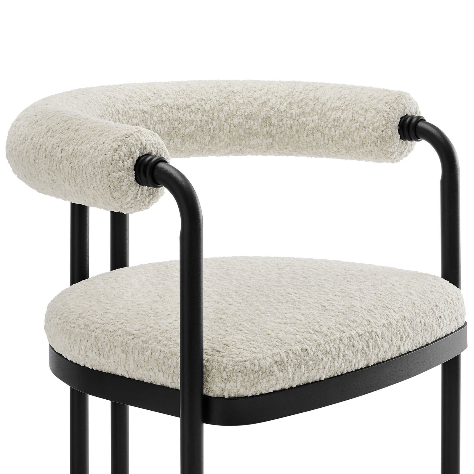 Textured boucle seat and plush rolled backrest for cozy, supportive comfort || EEI-7226-BLK-PRL || detail_studio