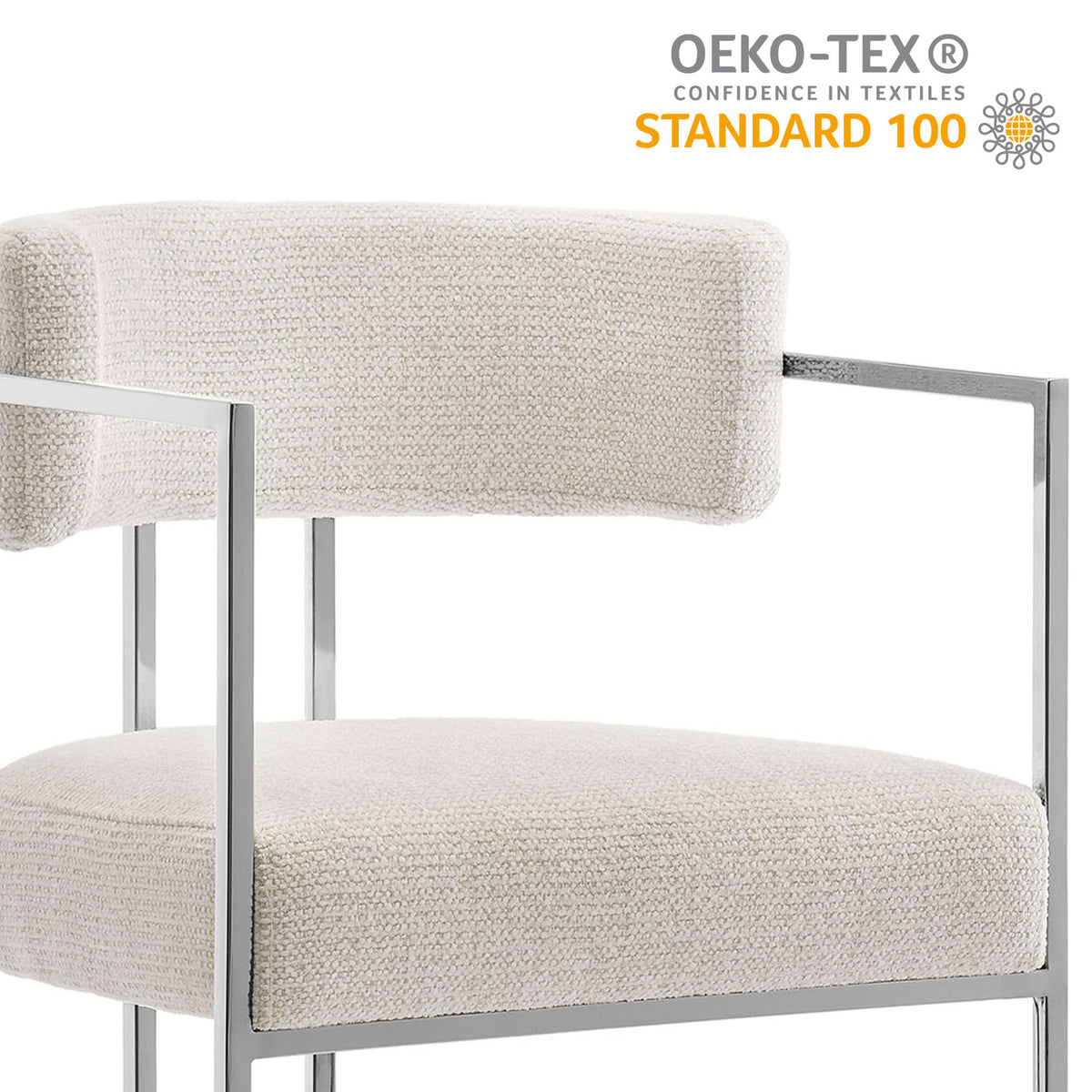 OEKO-TEX Standard 100 certified upholstery offers trusted, safer materials for your home. || EEI-7227-SLV-CRE || callout_studio