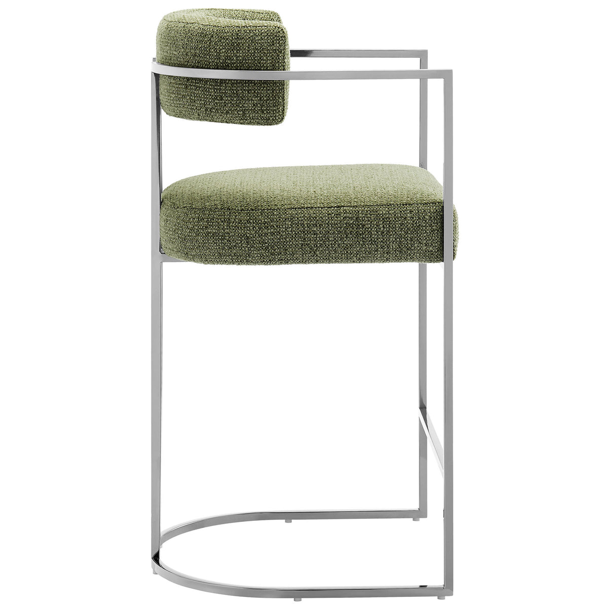 Streamlined silhouette highlights the arched sled base and slender metal arms || EEI-7227-SLV-LEA || side_studio