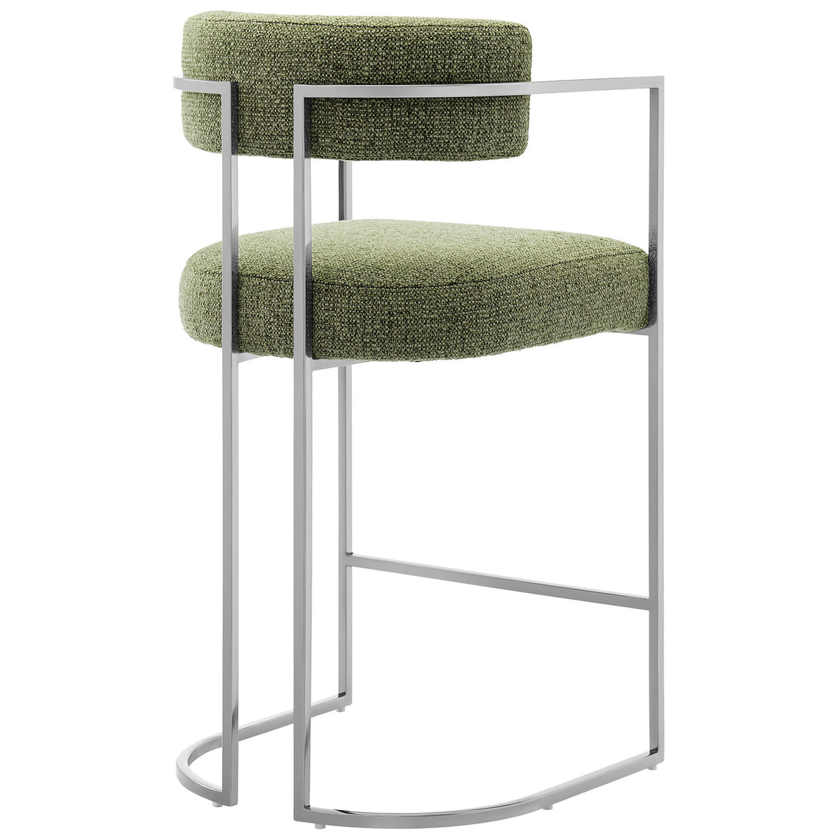 Wraparound backrest and open-frame geometry deliver sculptural style with supportive comfort || EEI-7227-SLV-LEA || back_angle_studio