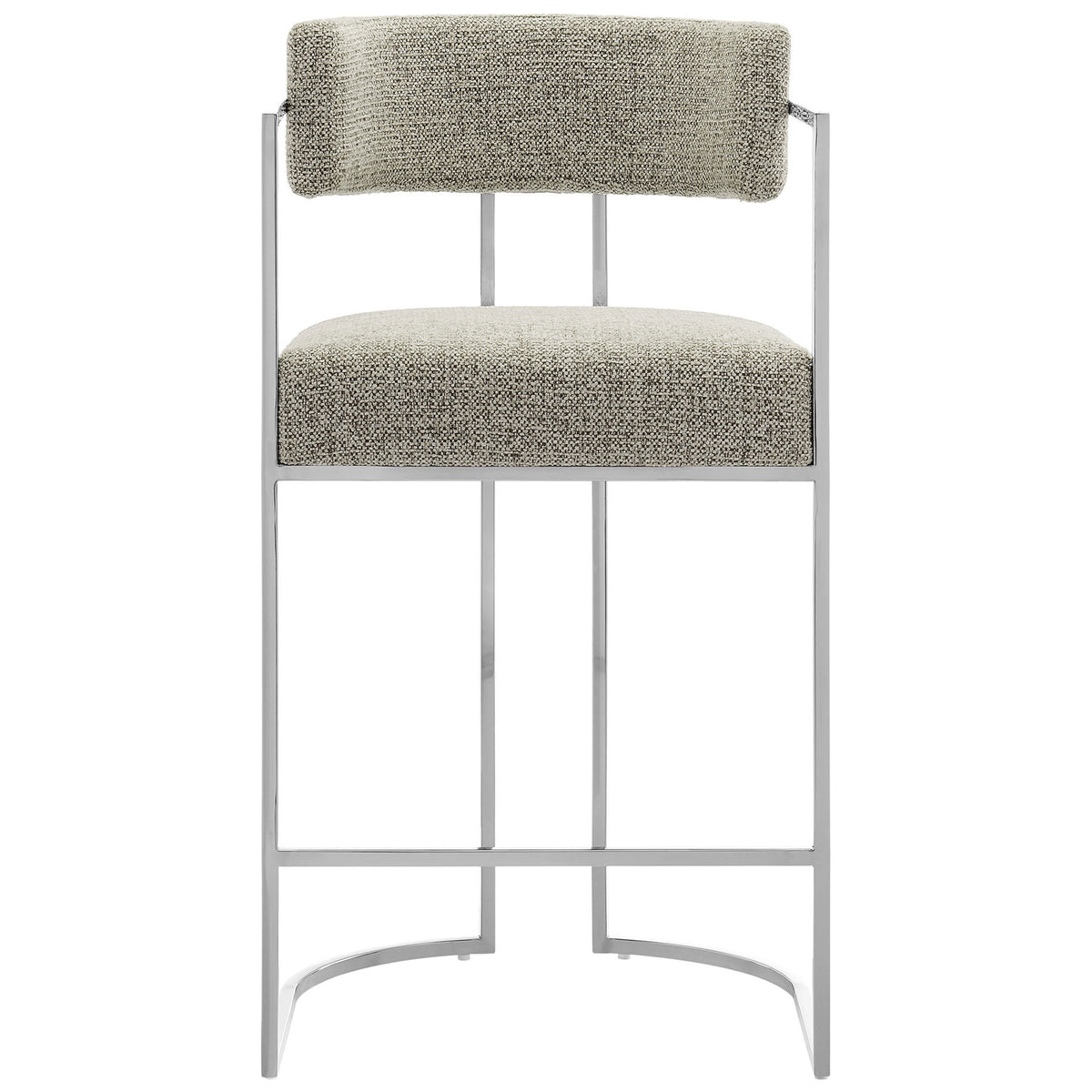 Clean silhouette showcases padded seat and supportive curved barrel back || EEI-7227-SLV-WHE || front_studio