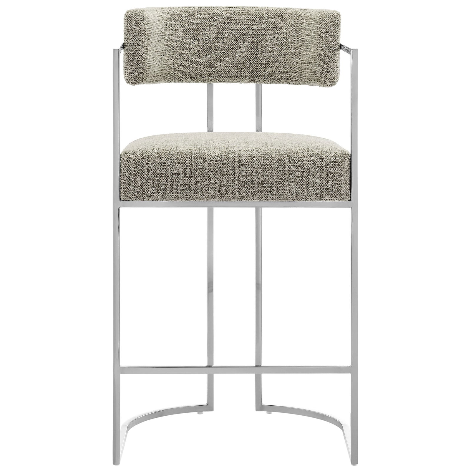 Clean silhouette showcases padded seat and supportive curved barrel back || EEI-7227-SLV-WHE || front_studio