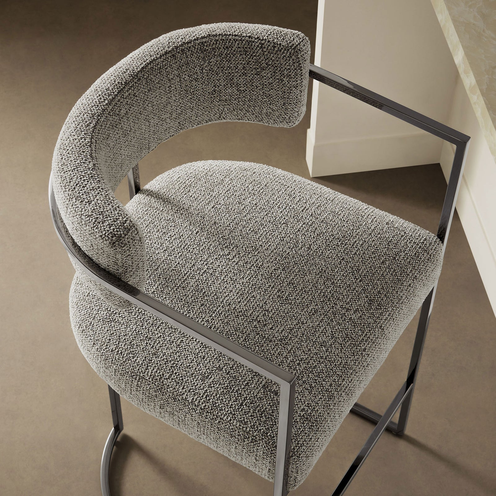 Plush, textured seat and curved back bring inviting comfort to your kitchen || EEI-7227-SLV-WHE || detail_room
