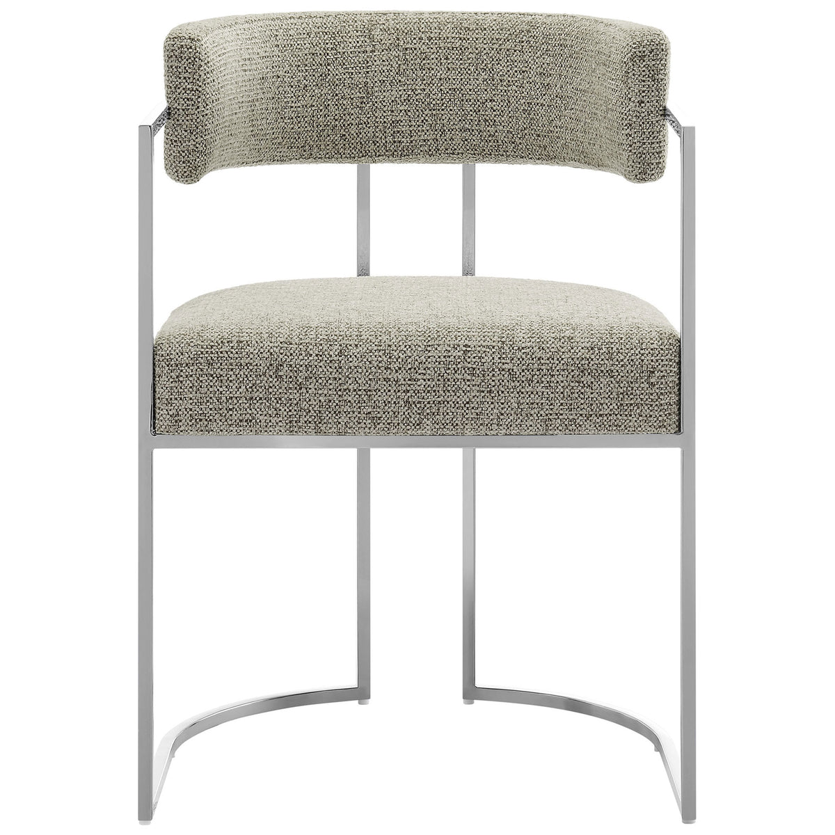 Curved-back Silver Wheat dining chair with plush seat and gleaming chrome sled base || EEI-7228-SLV-WHE || front_studio