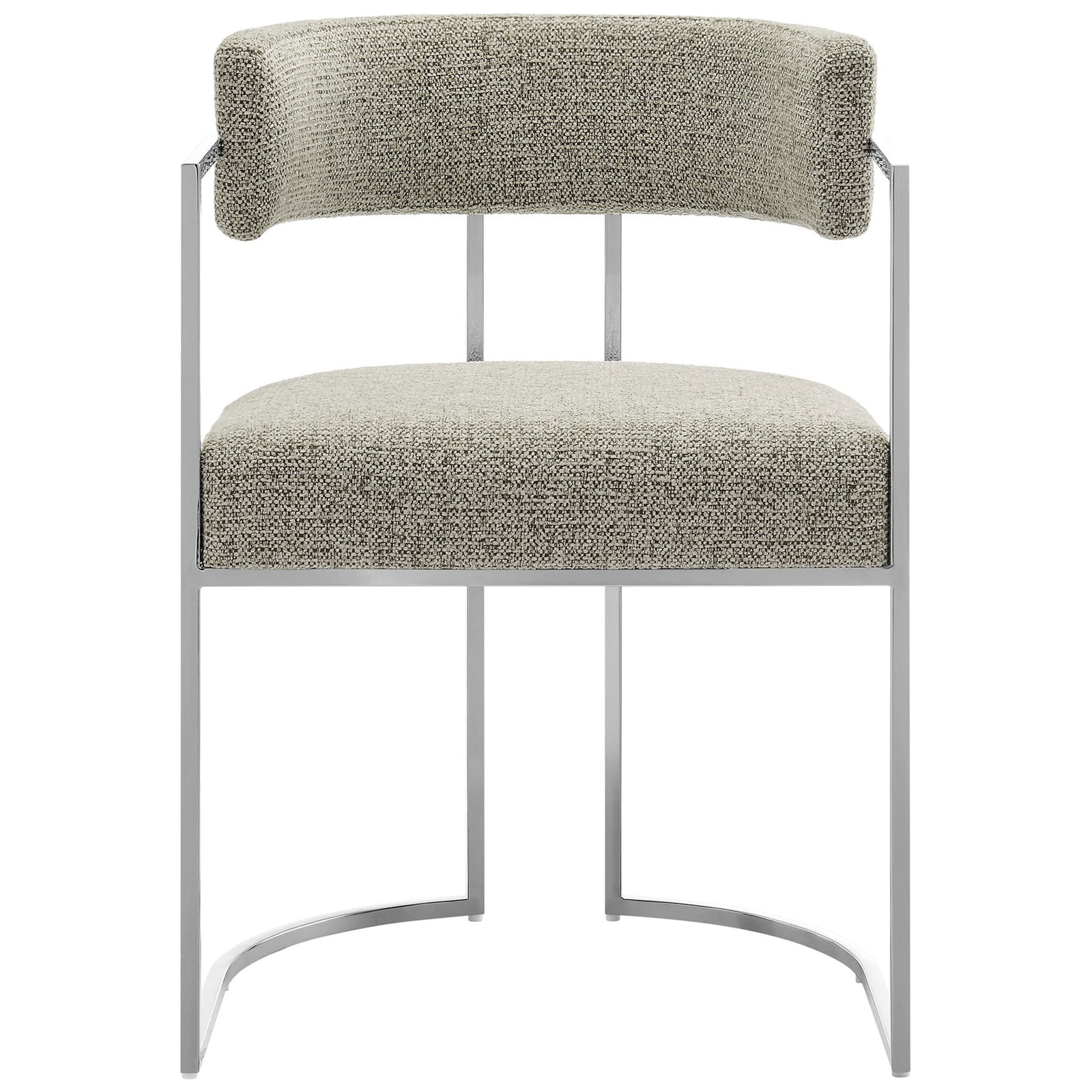 Curved-back Silver Wheat dining chair with plush seat and gleaming chrome sled base || EEI-7228-SLV-WHE || front_studio