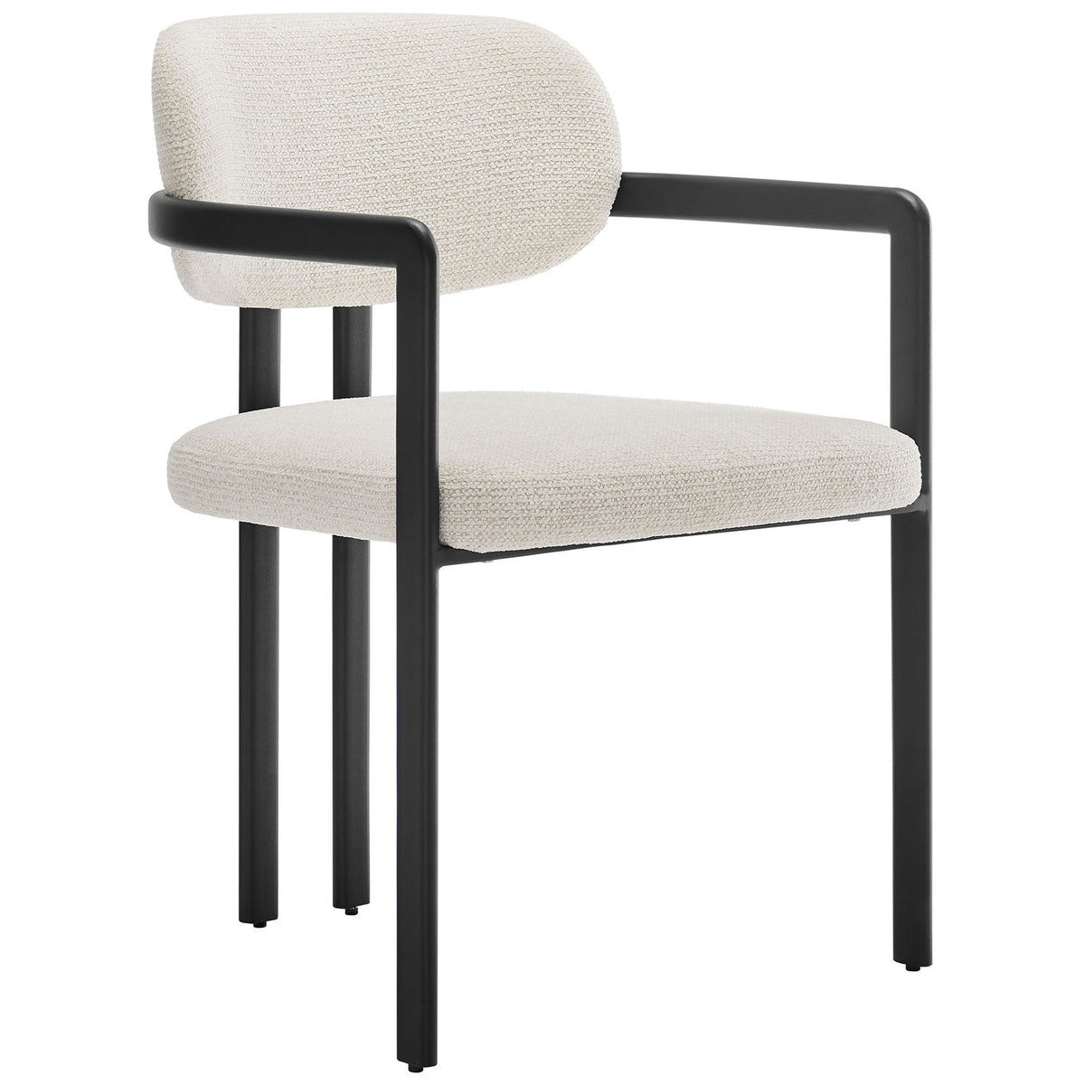 Sculptural open-back dining chair with plush cream fabric and powder-coated black frame || EEI-7229-BLK-CRE || front_angle_studio