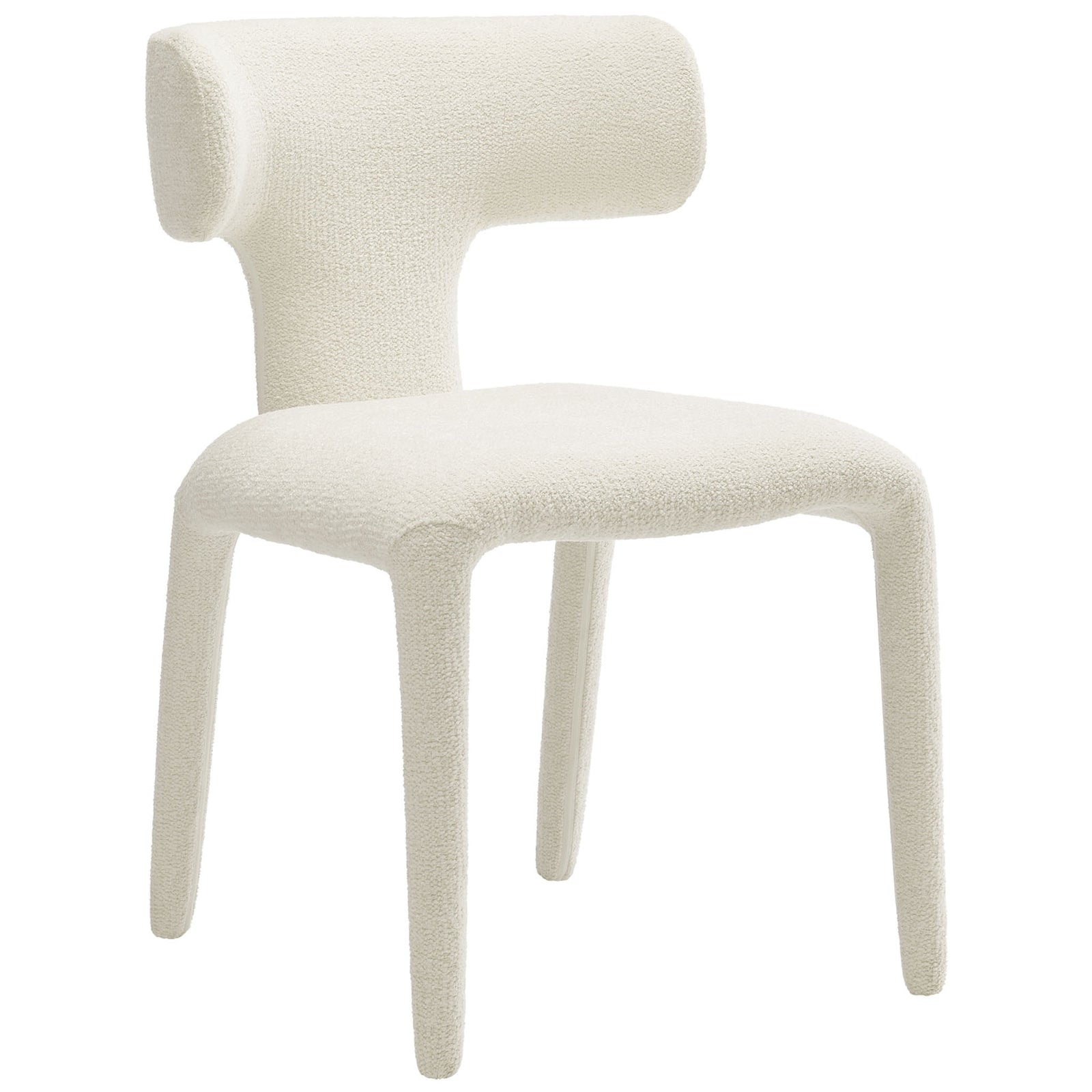Armless cream boucle dining chair with plush seat and rounded edges for modern comfort || EEI-7230-CRE || front_angle_studio