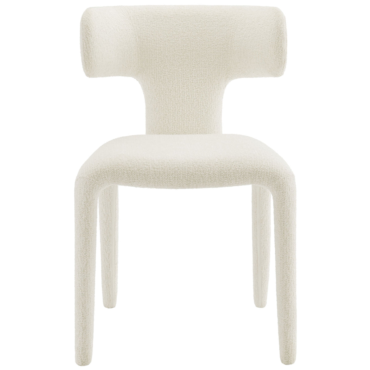 Cream boucle dining chair with sculpted wraparound back and fully upholstered legs || EEI-7230-CRE || front_studio