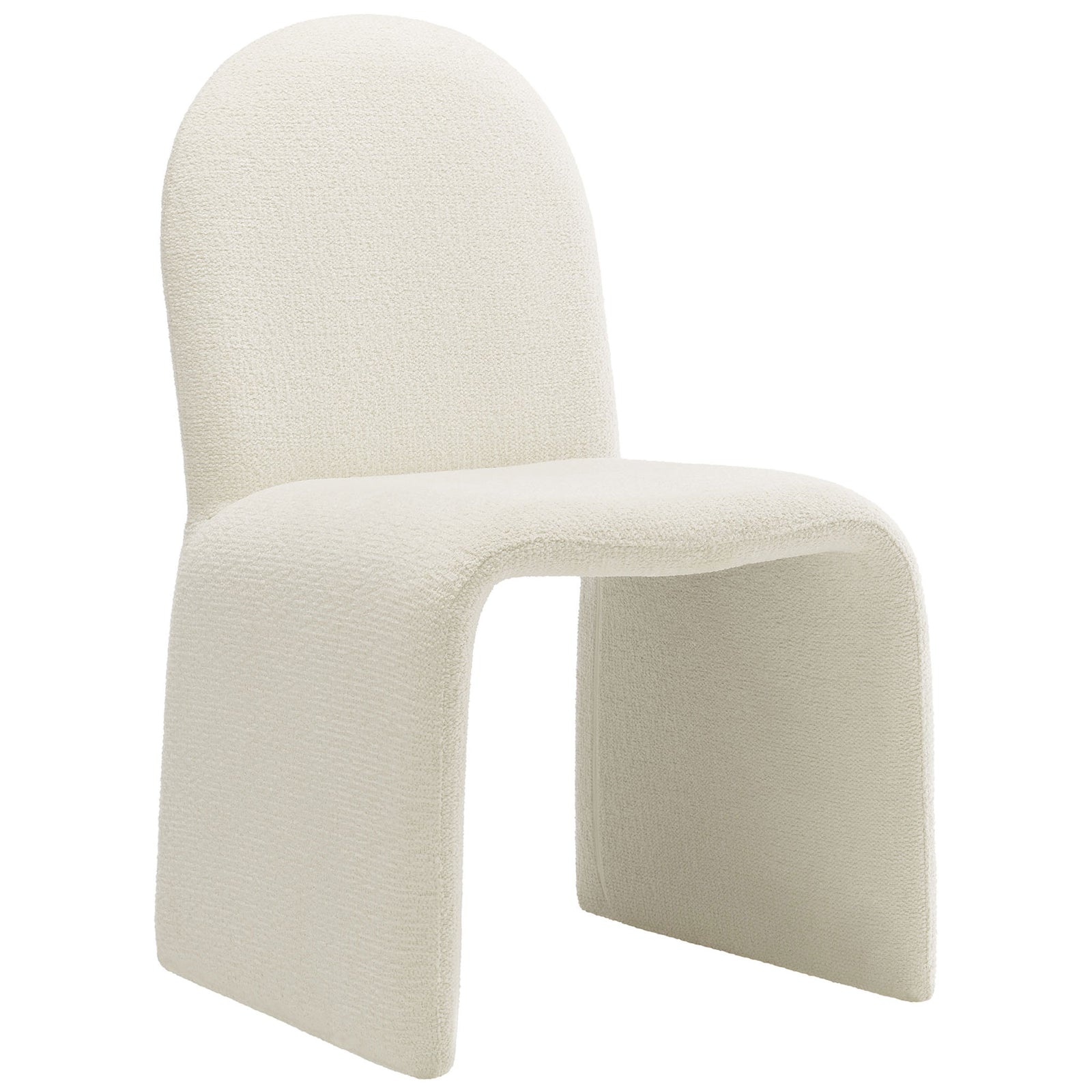 Curved cream boucle dining chair showcasing continuous arch frame and plush padded seat || EEI-7231-CRE || front_angle_studio