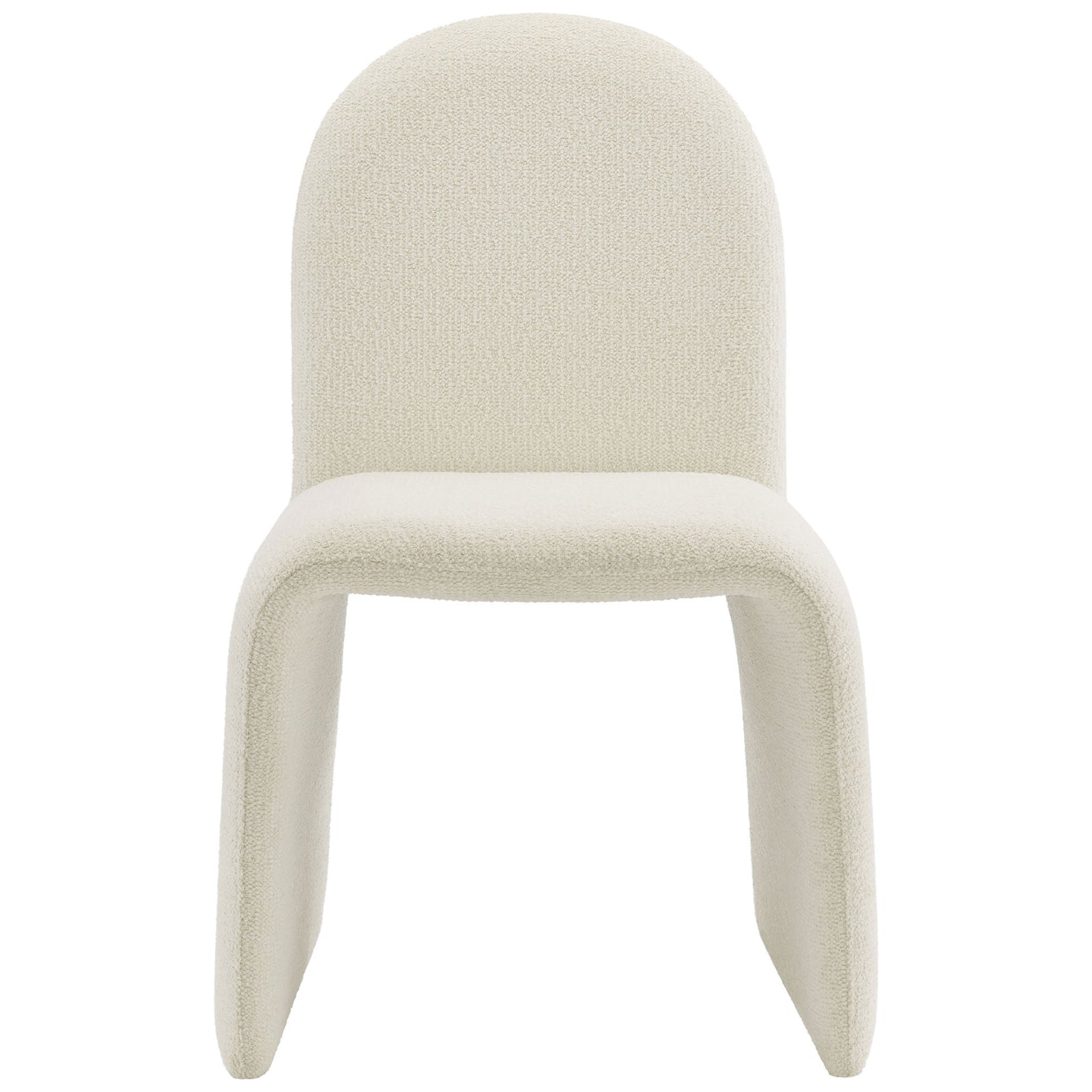 Cream boucle dining chair with sculpted arched back and seamless waterfall seat for modern comfort || EEI-7231-CRE || front_studio