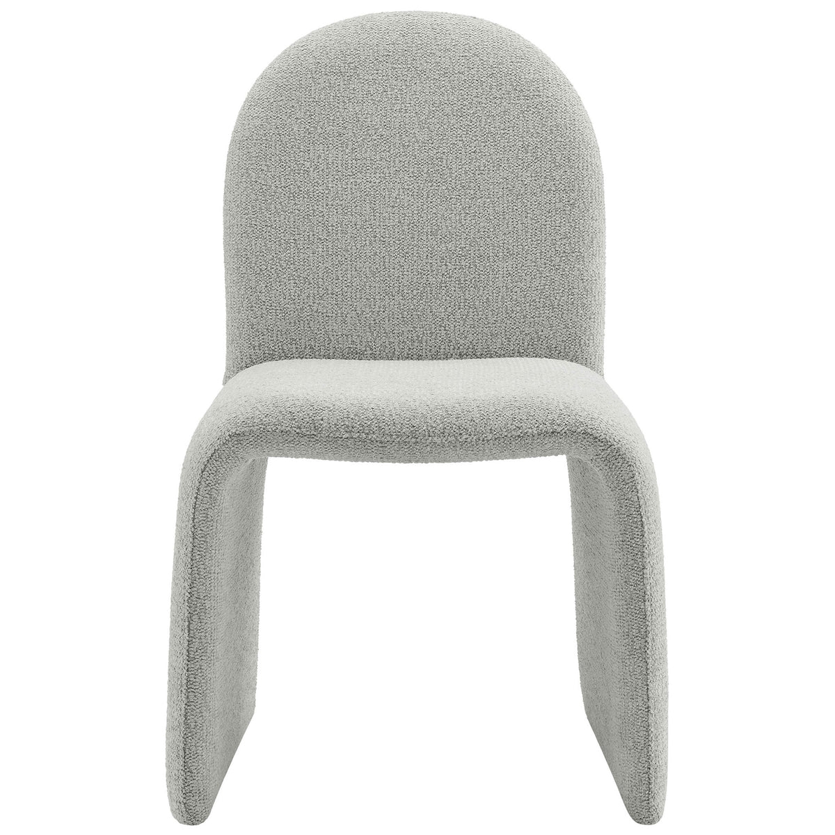 Modern dove gray boucle dining chair with high arch back and continuous waterfall silhouette || EEI-7231-DOV || front_studio