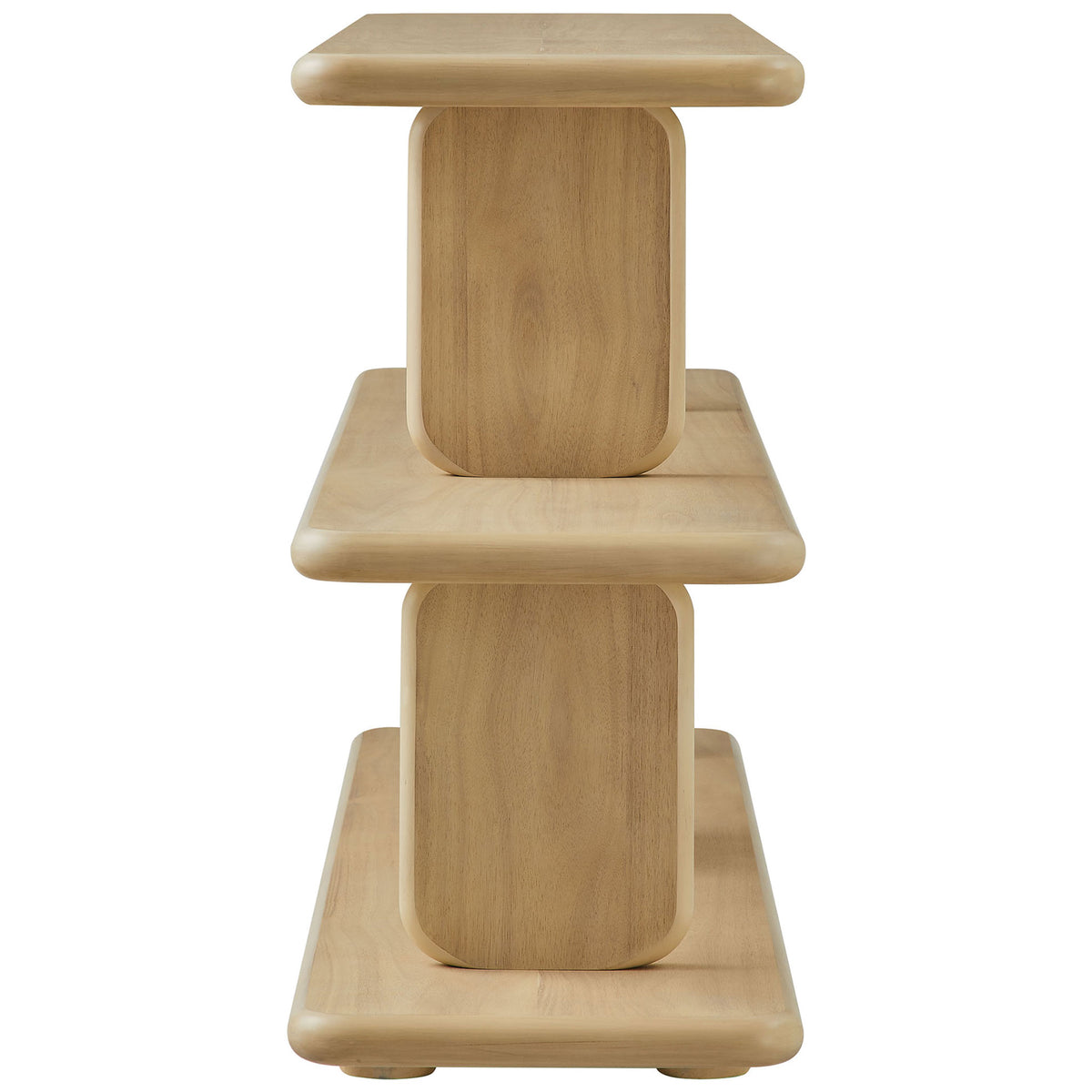 Streamlined profile with tiered shelves and rounded bun feet in a warm natural finish || EEI-7232-NAT || side_studio