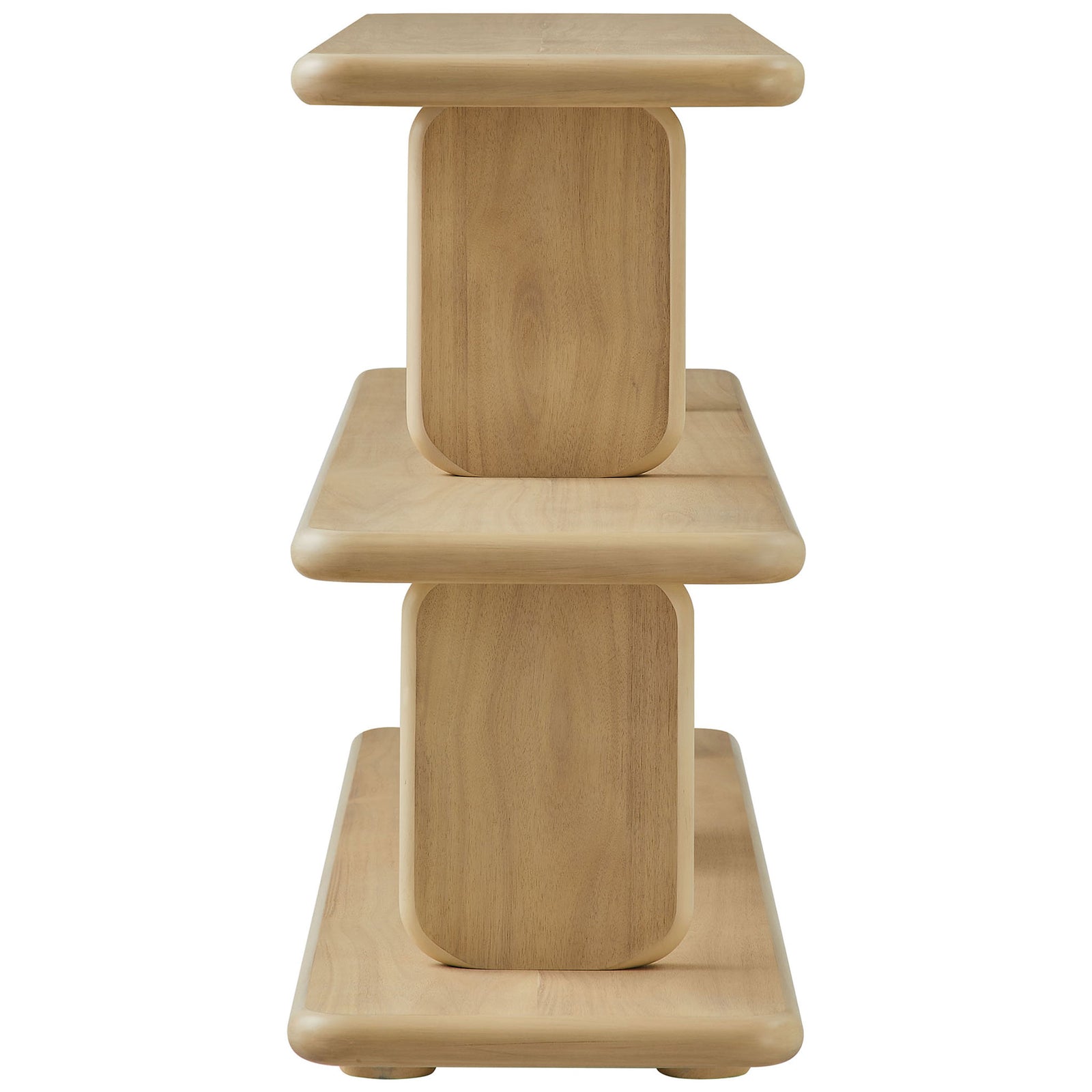 Streamlined profile with tiered shelves and rounded bun feet in a warm natural finish || EEI-7232-NAT || side_studio