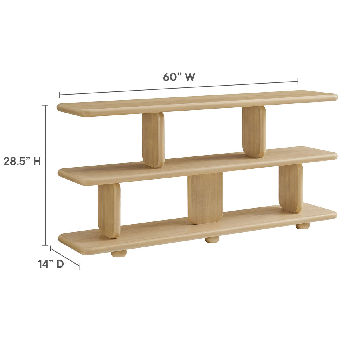 Spacious two-tier shelves offer versatile storage in a compact, low-profile design || EEI-7232-NAT || dimension_studio