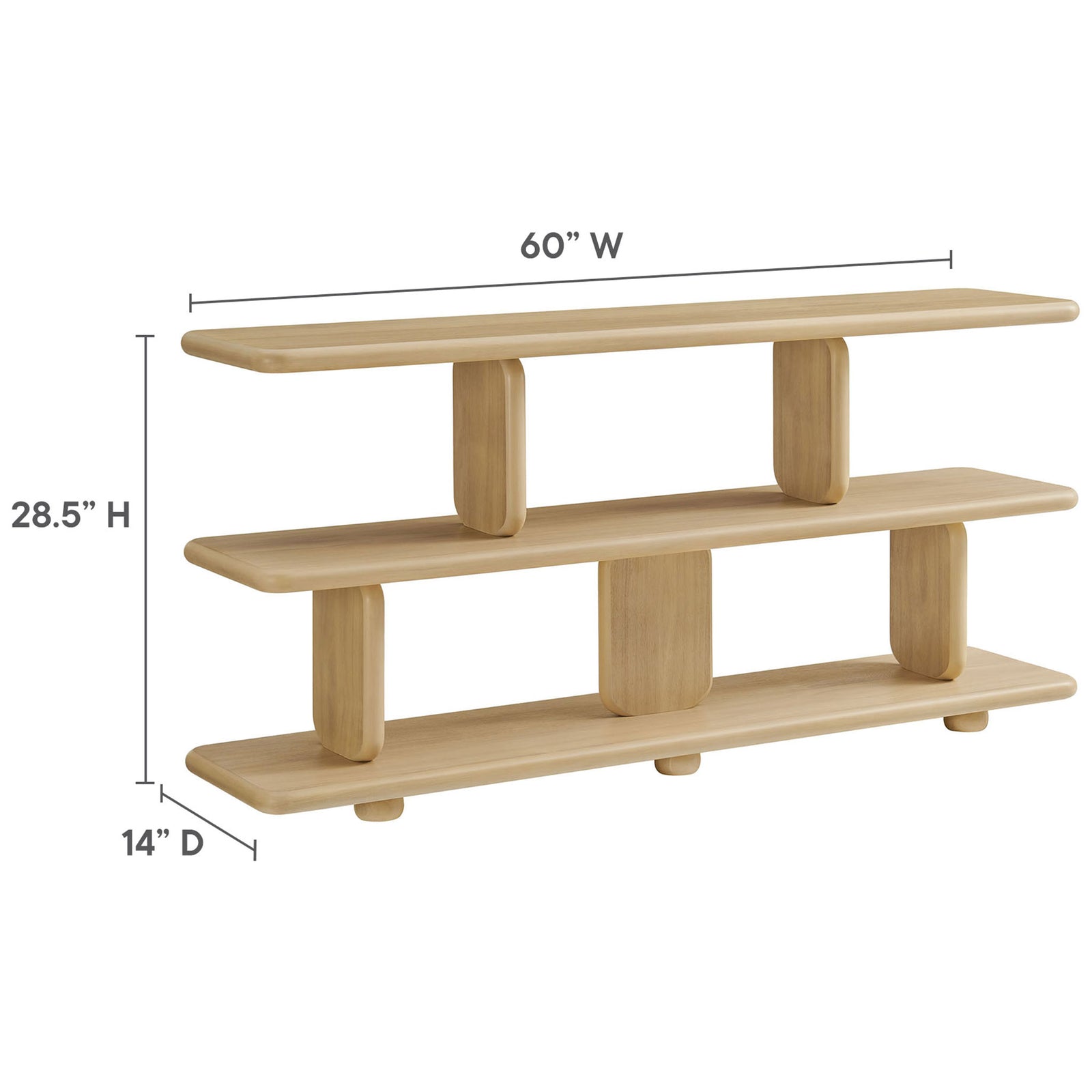 Spacious two-tier shelves offer versatile storage in a compact, low-profile design || EEI-7232-NAT || dimension_studio