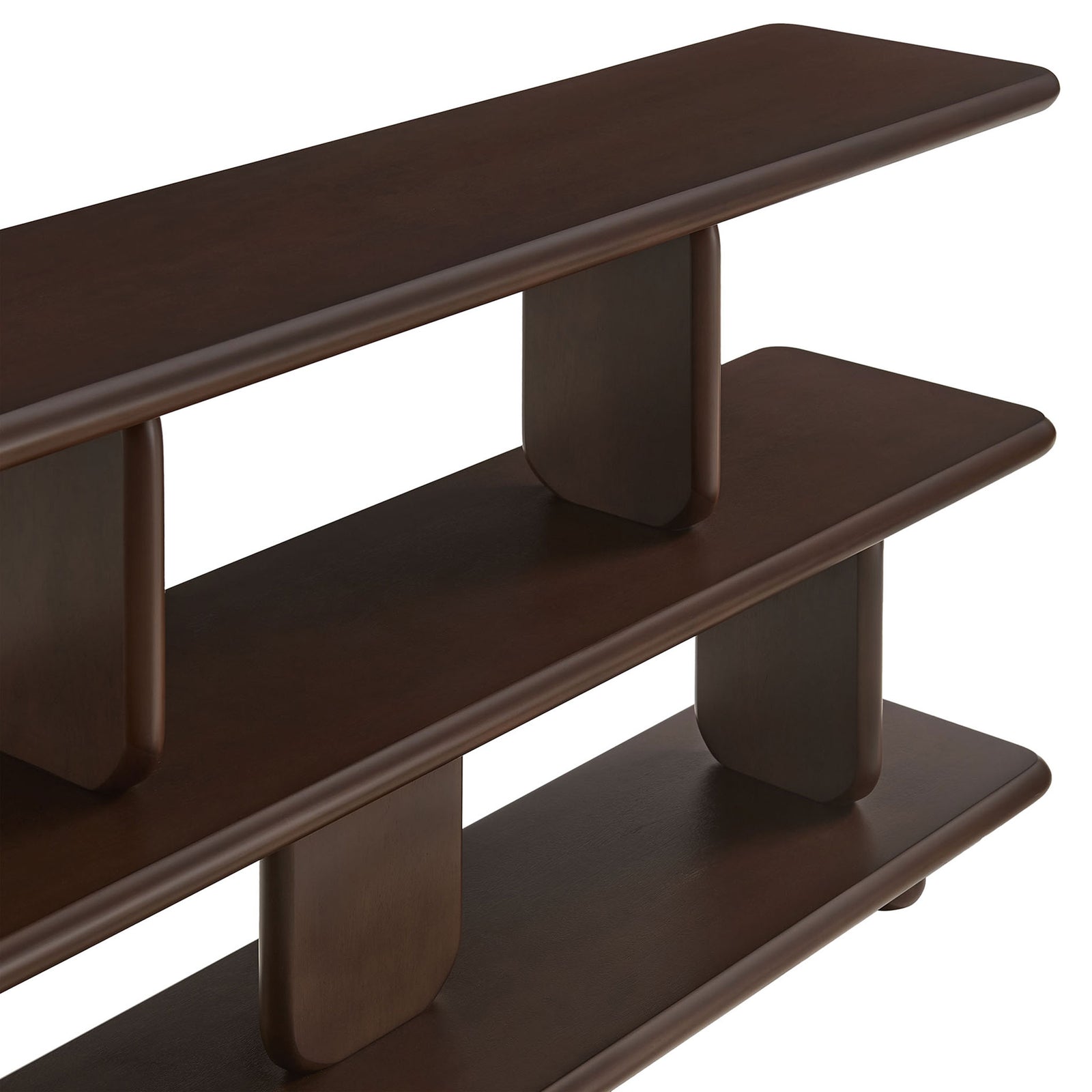 Bullnose edges and wood grain finish add a refined touch to the tiered shelves || EEI-7232-WAL || detail_studio