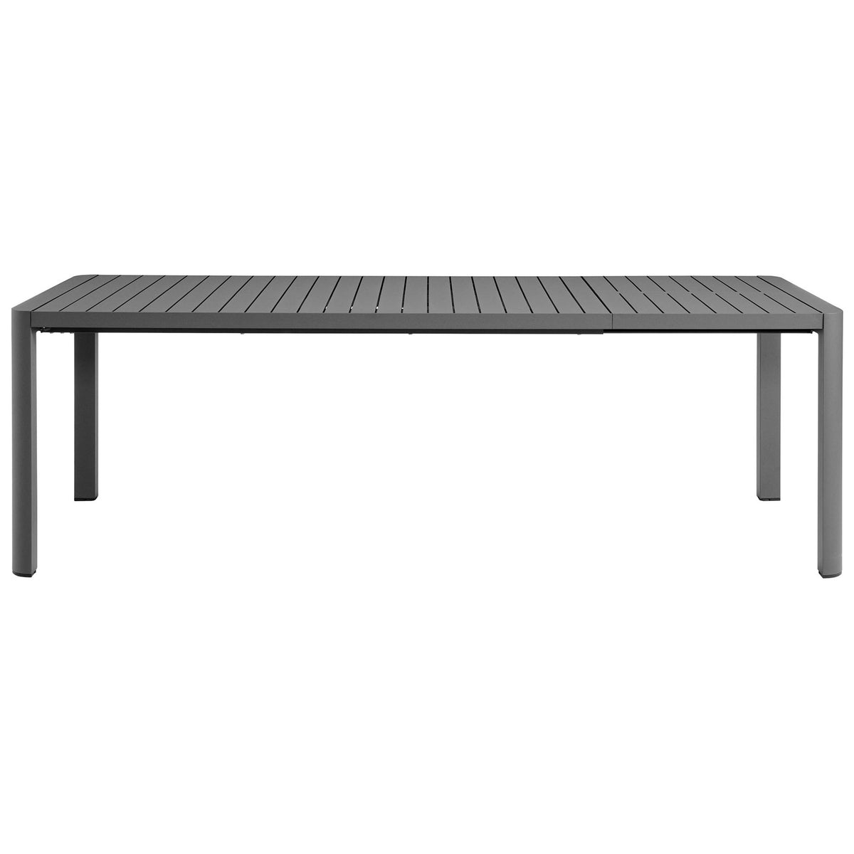 Long gray patio dining table offering ample space for gatherings and family-style meals. || EEI-7236-GRY || front_studio