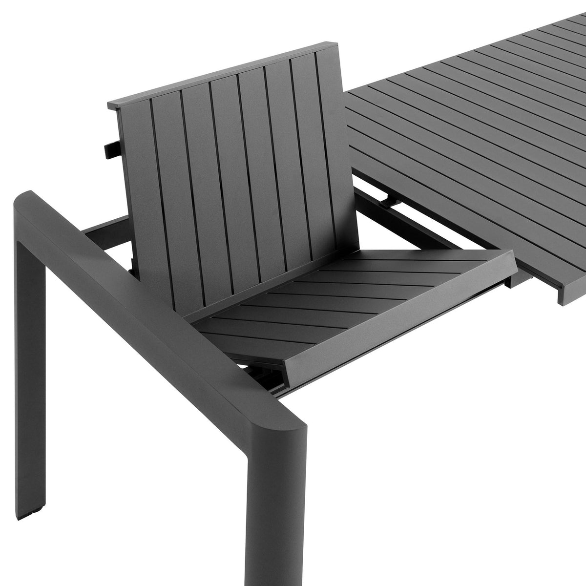 Tahoe table extension leaf mechanism adds flexible seating space for larger outdoor events. || EEI-7236-GRY || detail_studio
