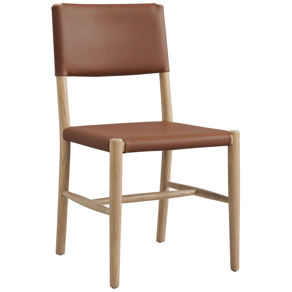 Natural wood dining chair with vegan leather seat and H-stretcher base for added stability || EEI-7240-NAT-SDL || front_angle_studio
