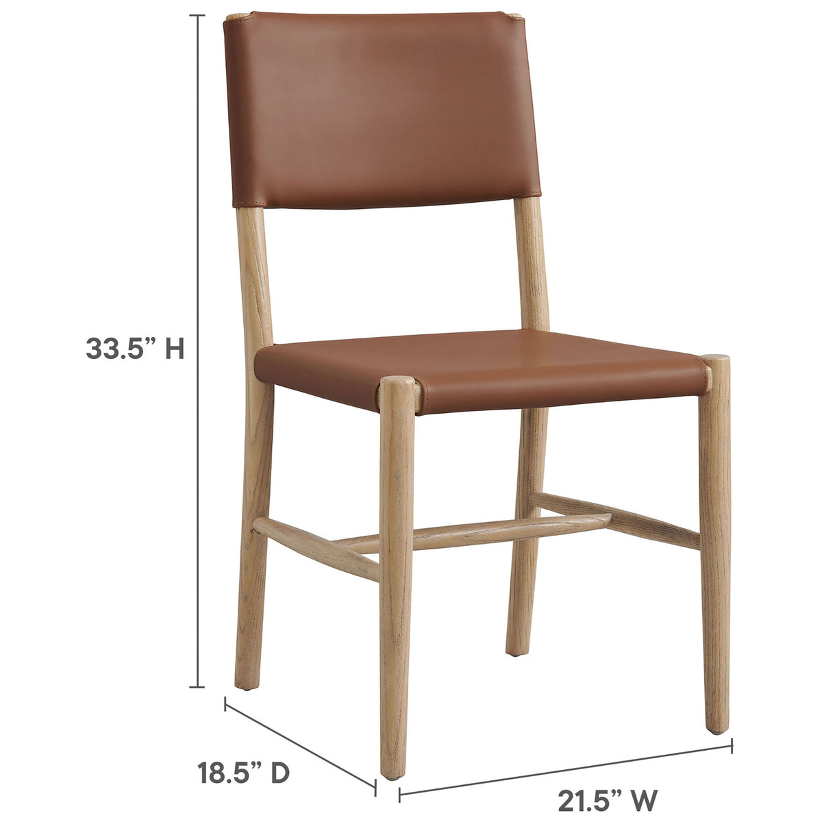 Dimension diagram of vegan leather dining chair detailing overall height, width, and depth for easy planning || EEI-7240-NAT-SDL || dimension_studio