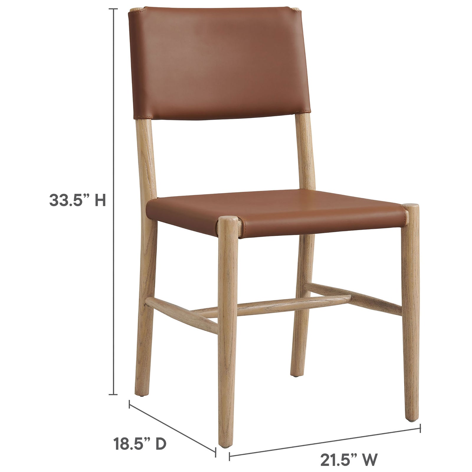 Dimension diagram of vegan leather dining chair detailing overall height, width, and depth for easy planning || EEI-7240-NAT-SDL || dimension_studio