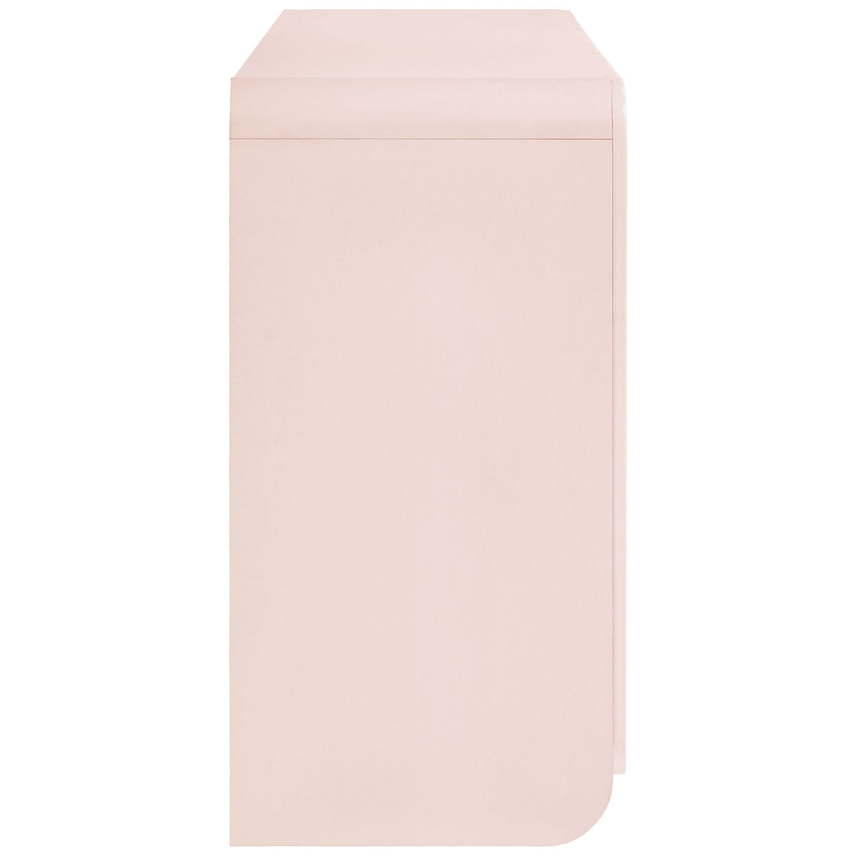 Slim silhouette highlights the cabinet's smooth waterfall edges and subtle scalloped feet || EEI-7241-PNK || side_studio