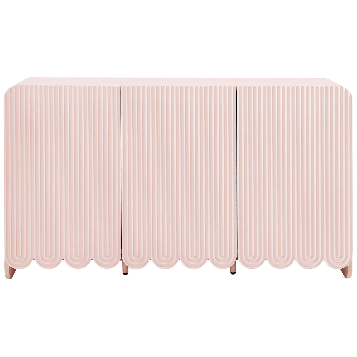 Soft pink Dahlia sideboard with sculpted fluted doors and playful scalloped base || EEI-7241-PNK || front_studio