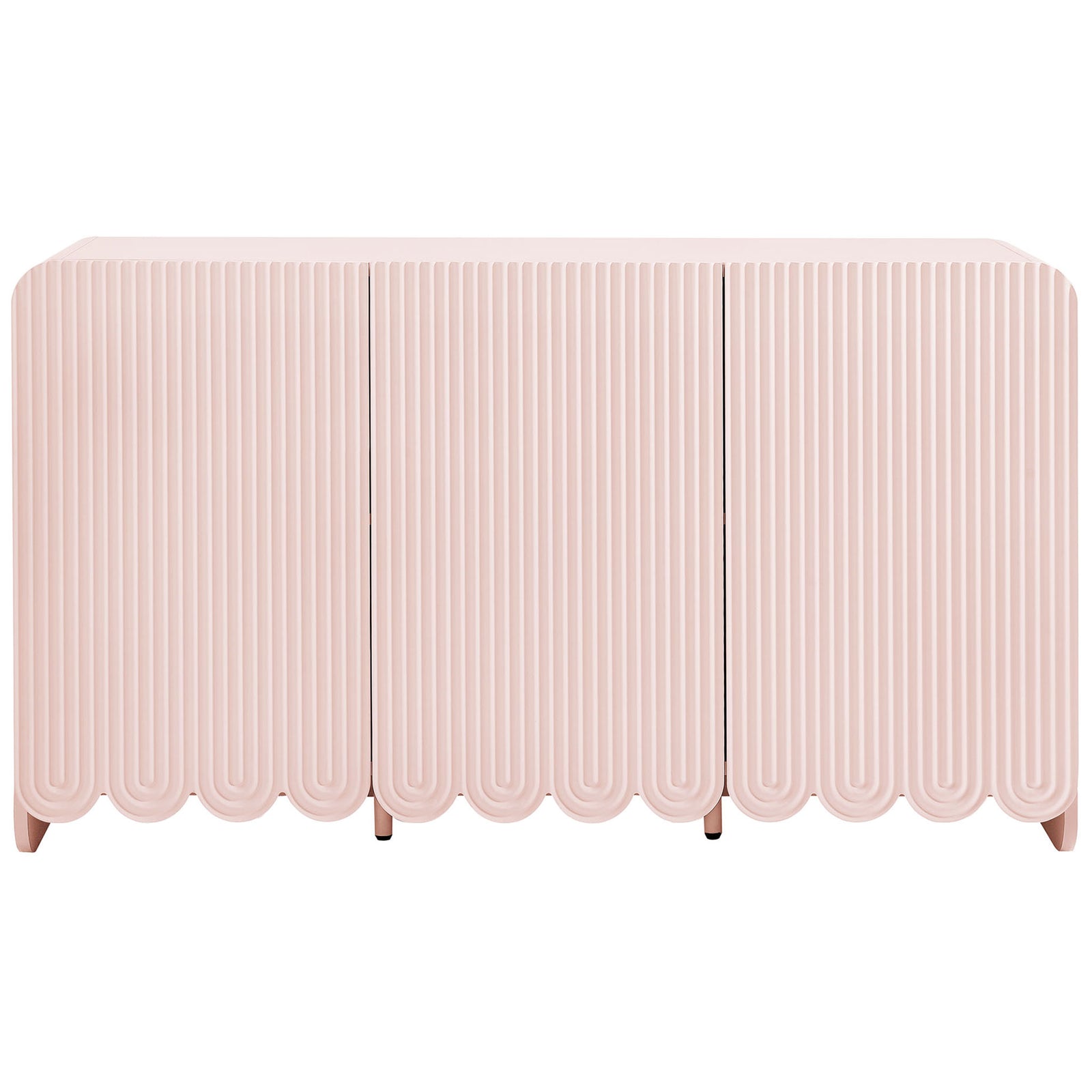 Soft pink Dahlia sideboard with sculpted fluted doors and playful scalloped base || EEI-7241-PNK || front_studio