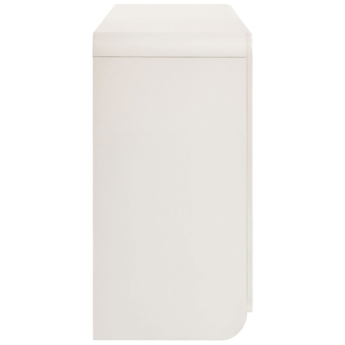 Slim white sideboard profile highlighting smooth wraparound waterfall edges || EEI-7241-WHI || side_studio