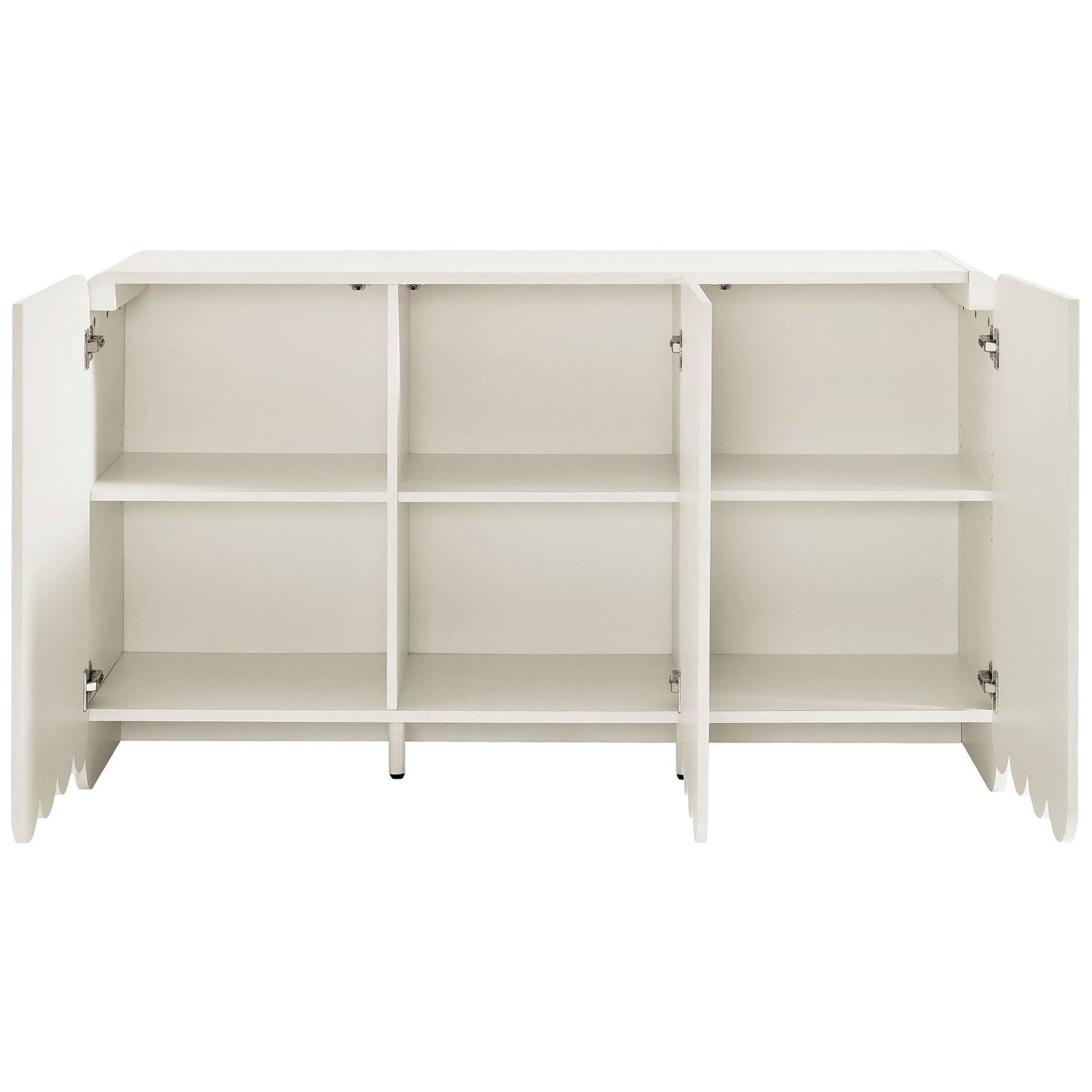 Spacious sideboard cabinet with three open compartments and adjustable shelves for organized storage || EEI-7241-WHI || front_open_studio