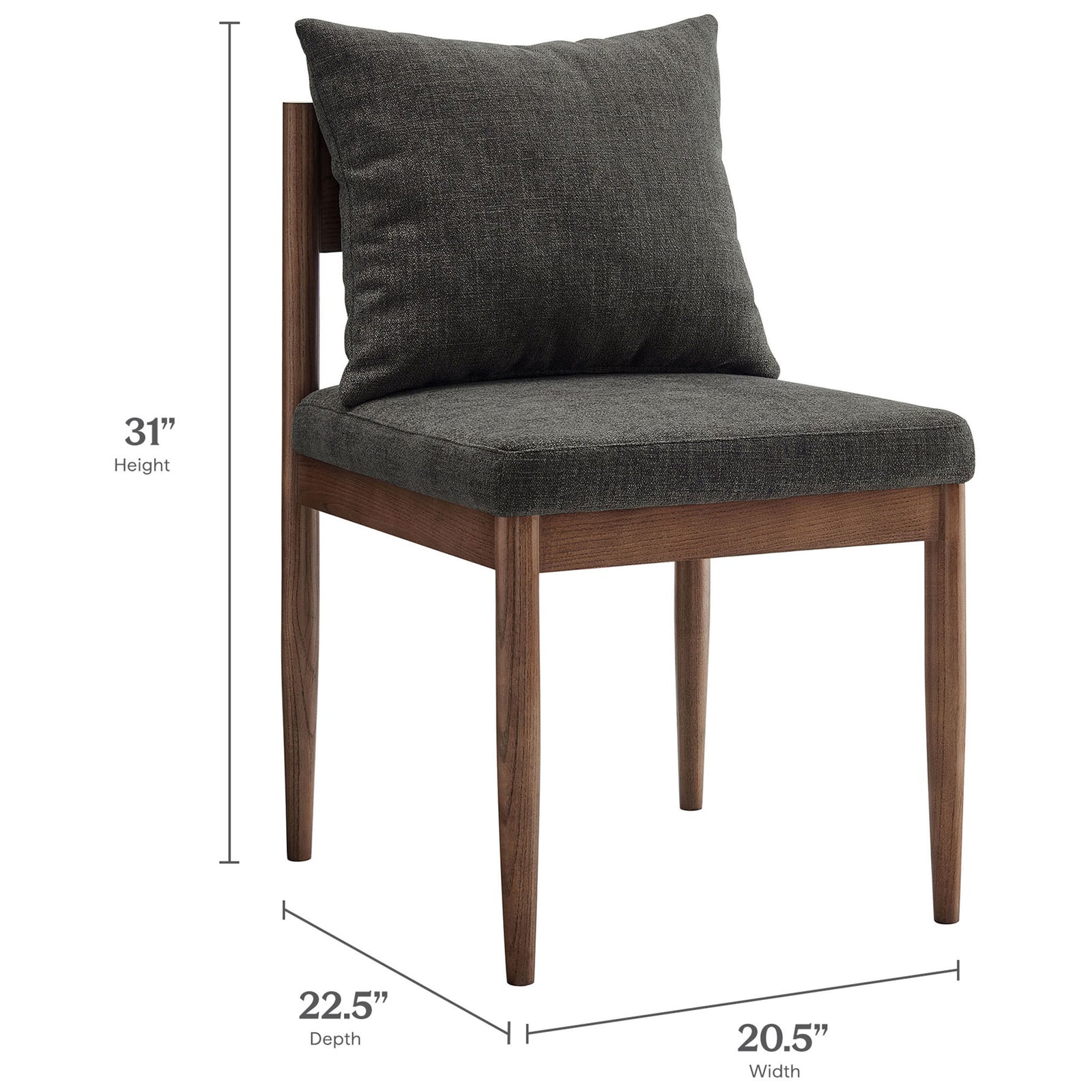 Remington dining chair with labeled height, width, and depth dimensions for easy space planning. || EEI-7242-CHA || dimension_studio