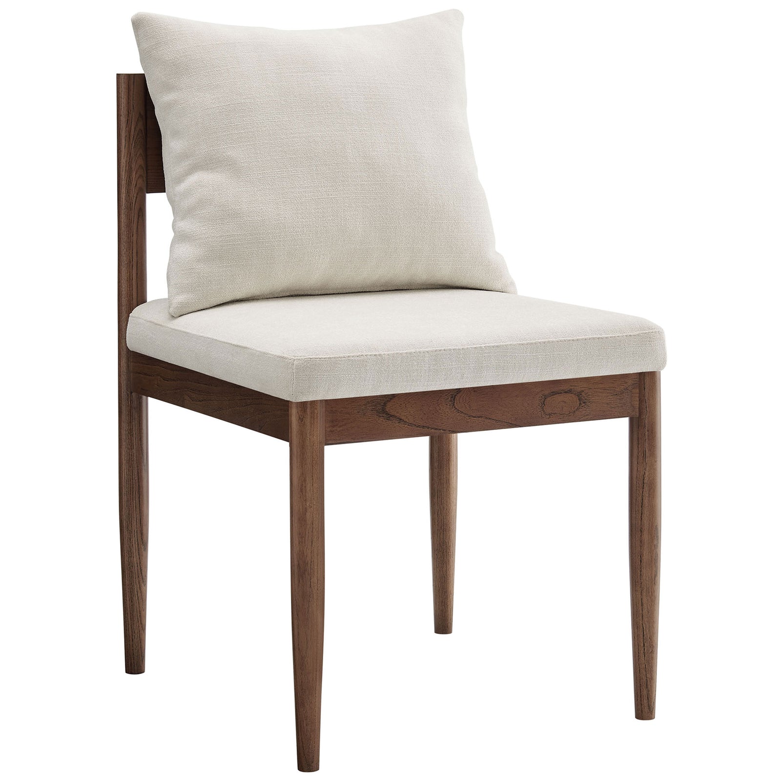 Modern elm wood dining chair with open back design and plush salt cushion for relaxed gatherings. || EEI-7242-SAL || front_angle_studio