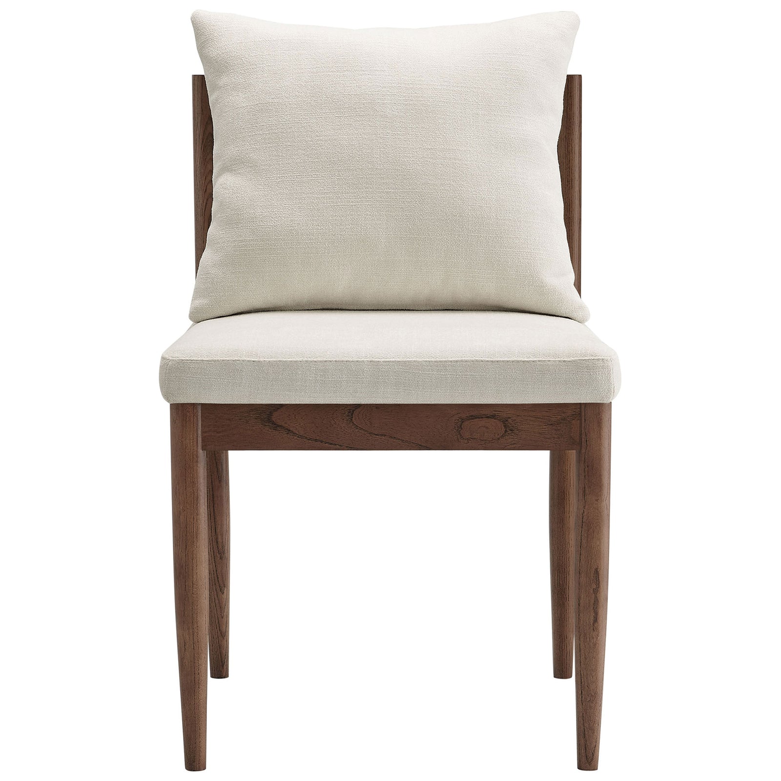 Remington wood dining chair with salt slub weave cushions and tapered walnut-finish legs. || EEI-7242-SAL || front_studio