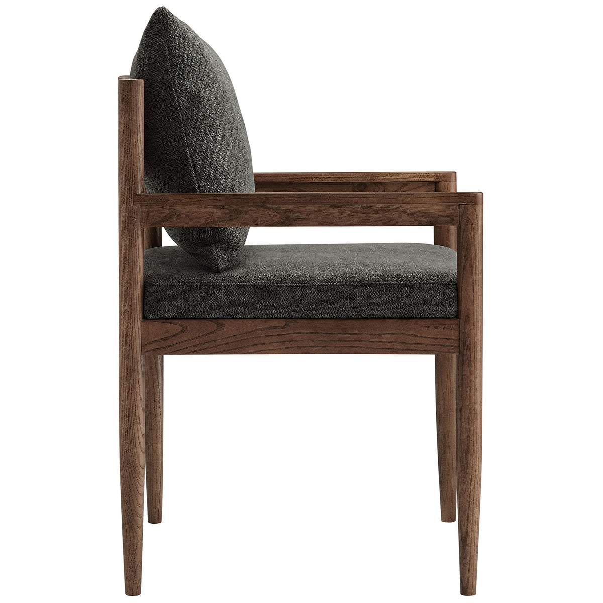 Remington armchair highlighting slim charcoal cushions and straight elm wood arms || EEI-7243-CHA || side_studio