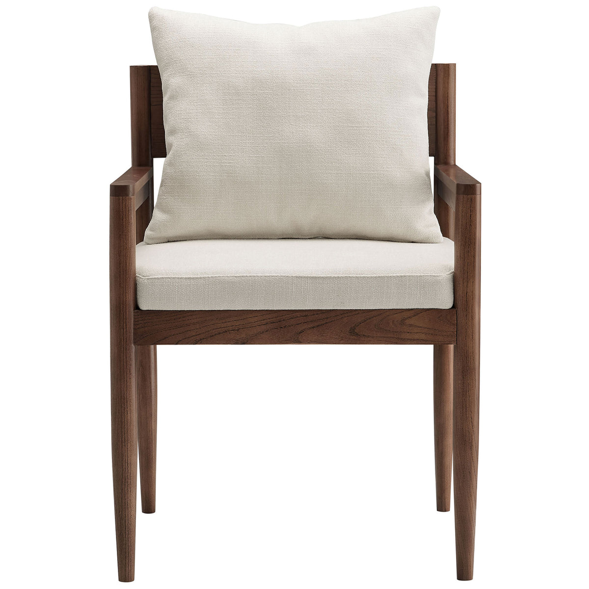 Modern salt fabric dining armchair with open back and tapered elm wood legs || EEI-7243-SAL || front_studio
