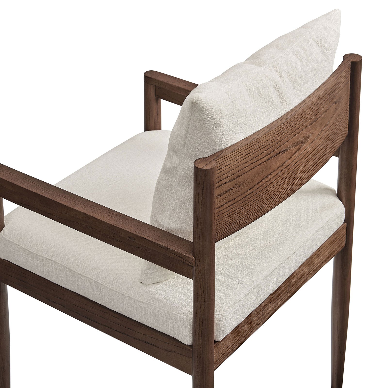 Close-up of slub weave salt upholstery and smooth elm wood frame detailing || EEI-7243-SAL || detail_studio