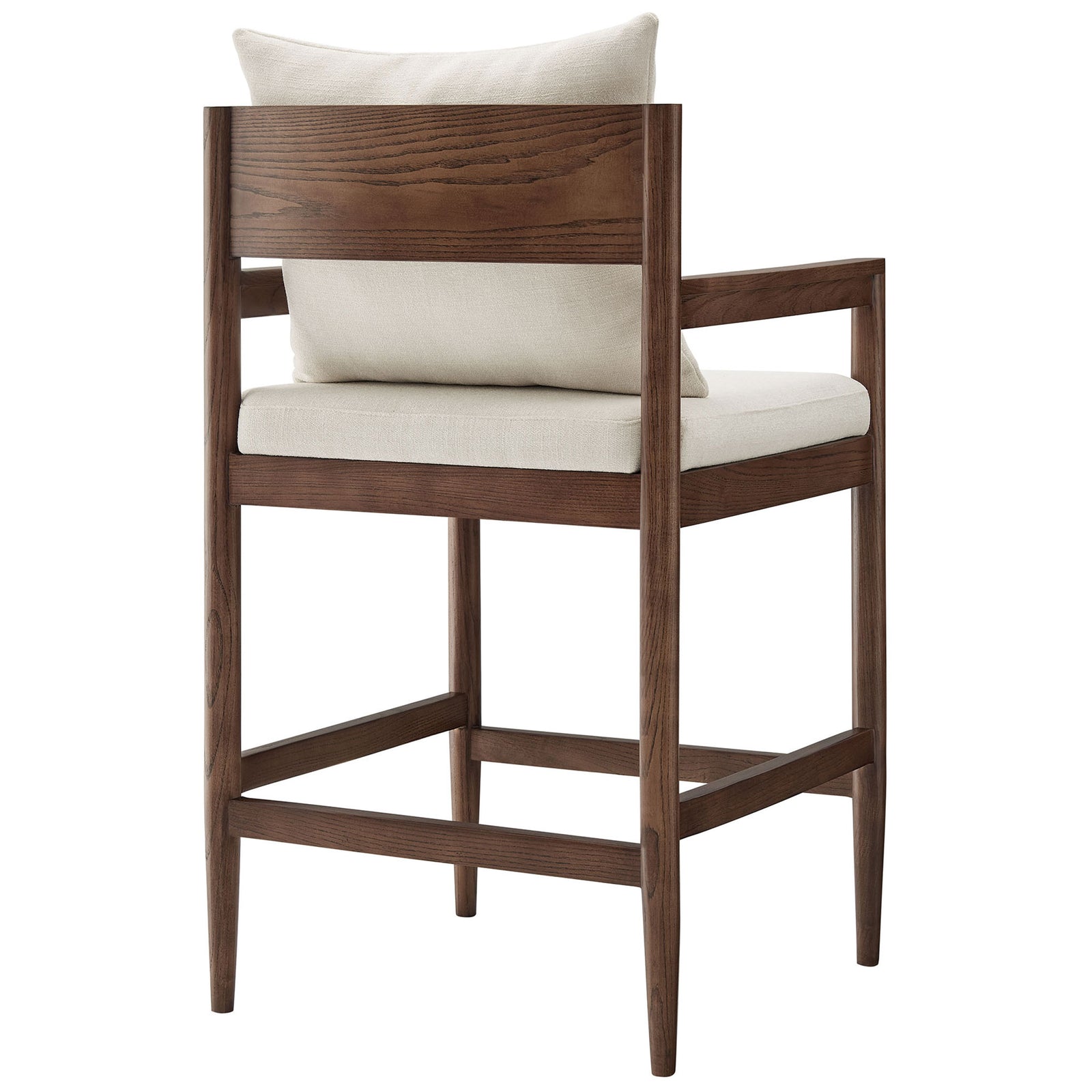 Open wood back with grain detail frames a removable pillow for a warm, modern counter seating look || EEI-7244-SAL || back_angle_studio