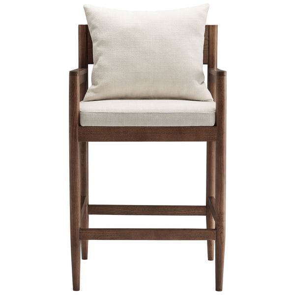 Remington counter stool pairs a solid elm frame with a plush slub-weave cushion and removable back pillow || EEI-7244-SAL || front_studio