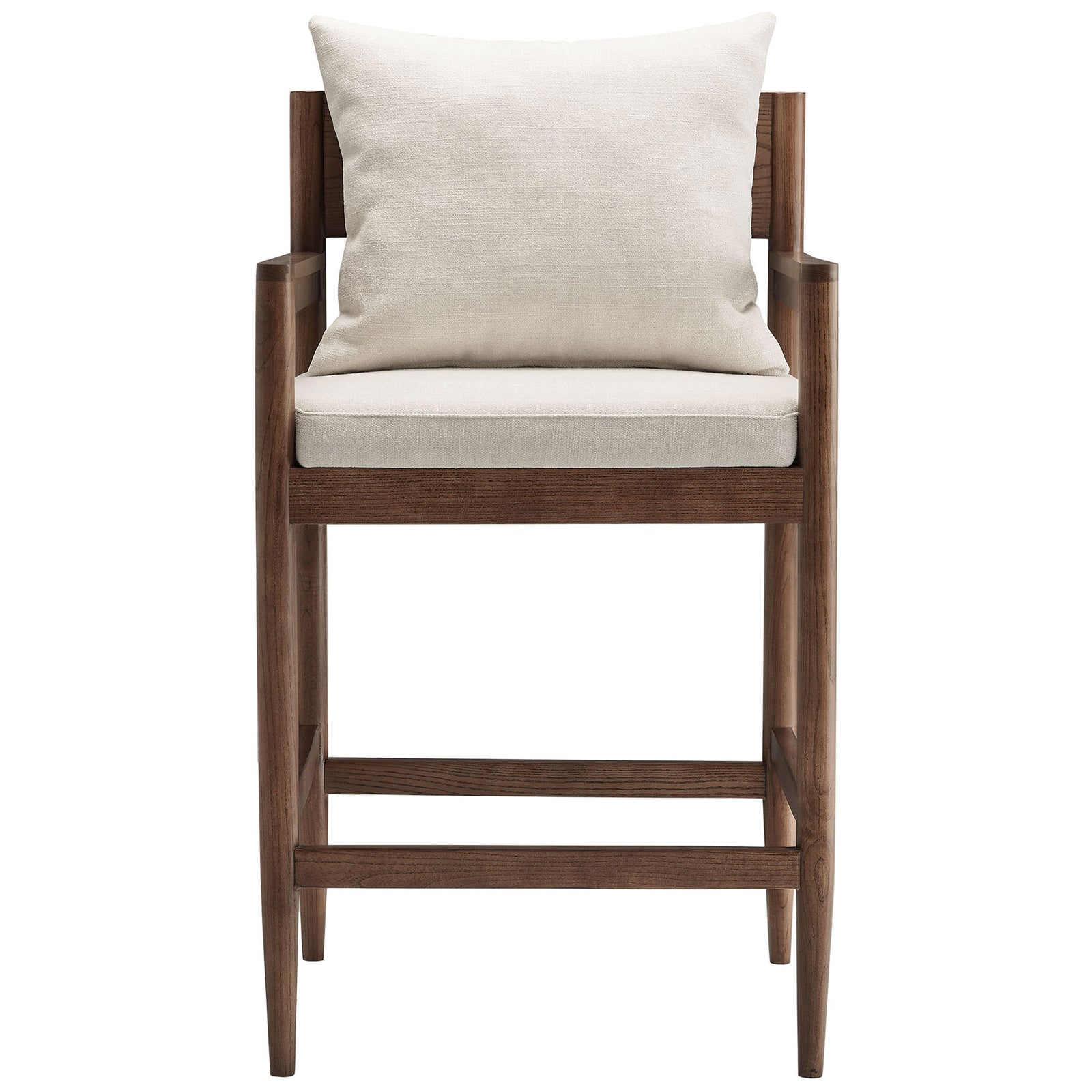 Remington counter stool pairs a solid elm frame with a plush slub-weave cushion and removable back pillow || EEI-7244-SAL || front_studio