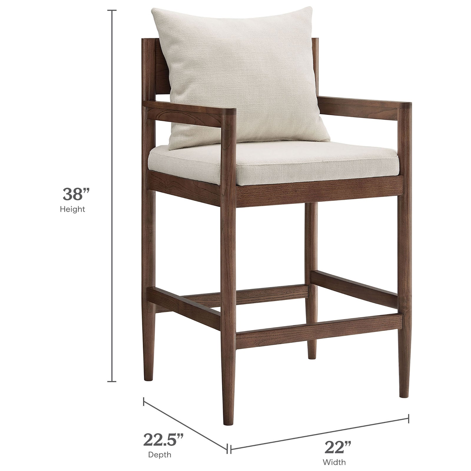 Dimensions show a space-savvy counter stool with generous seat and supportive back pillow || EEI-7244-SAL || dimension_studio