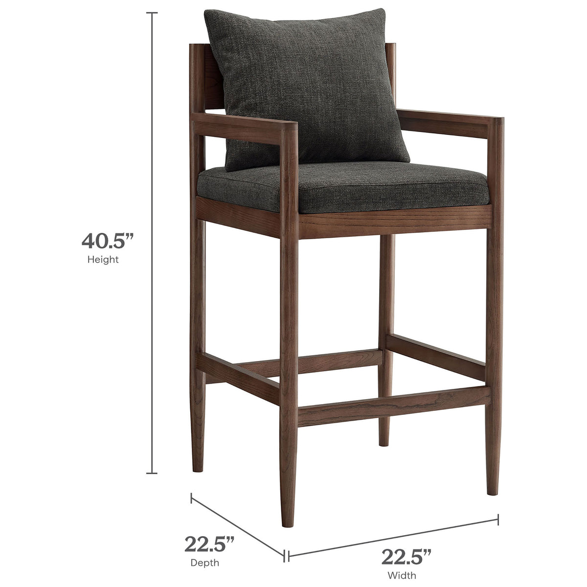 Well-scaled dimensions offer a roomy seat and supportive arms for elevated bar seating. || EEI-7245-CHA || dimension_studio
