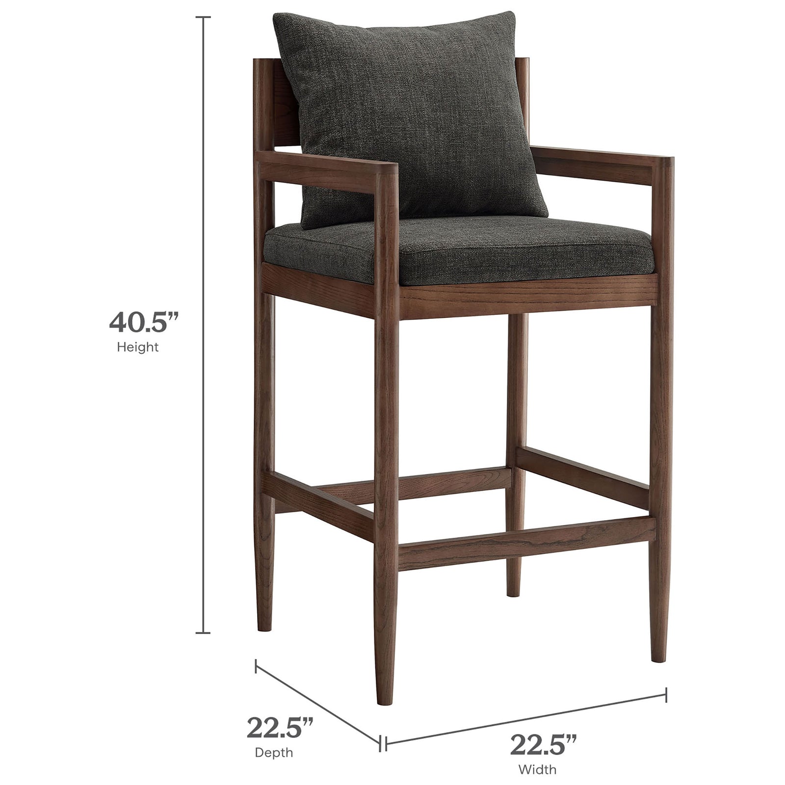 Well-scaled dimensions offer a roomy seat and supportive arms for elevated bar seating. || EEI-7245-CHA || dimension_studio