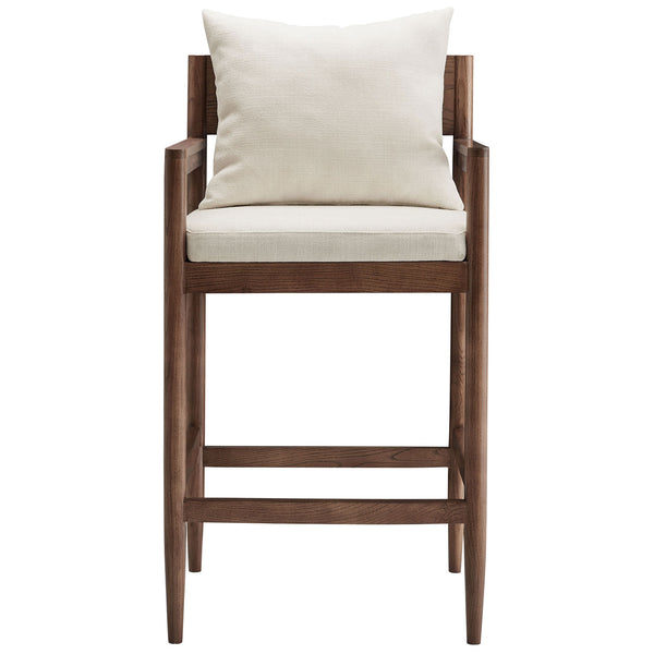 Remington bar stool blends a sturdy elm frame with a plush slub-weave seat and removable back pillow || EEI-7245-SAL || front_studio