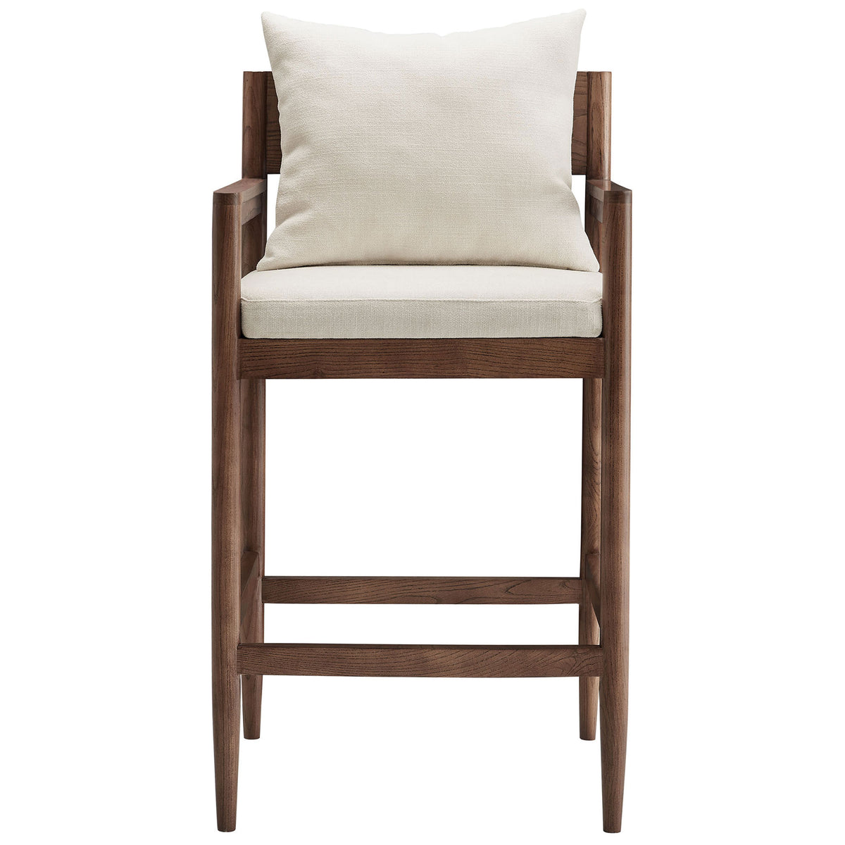 Remington bar stool blends a sturdy elm frame with a plush slub-weave seat and removable back pillow || EEI-7245-SAL || front_studio