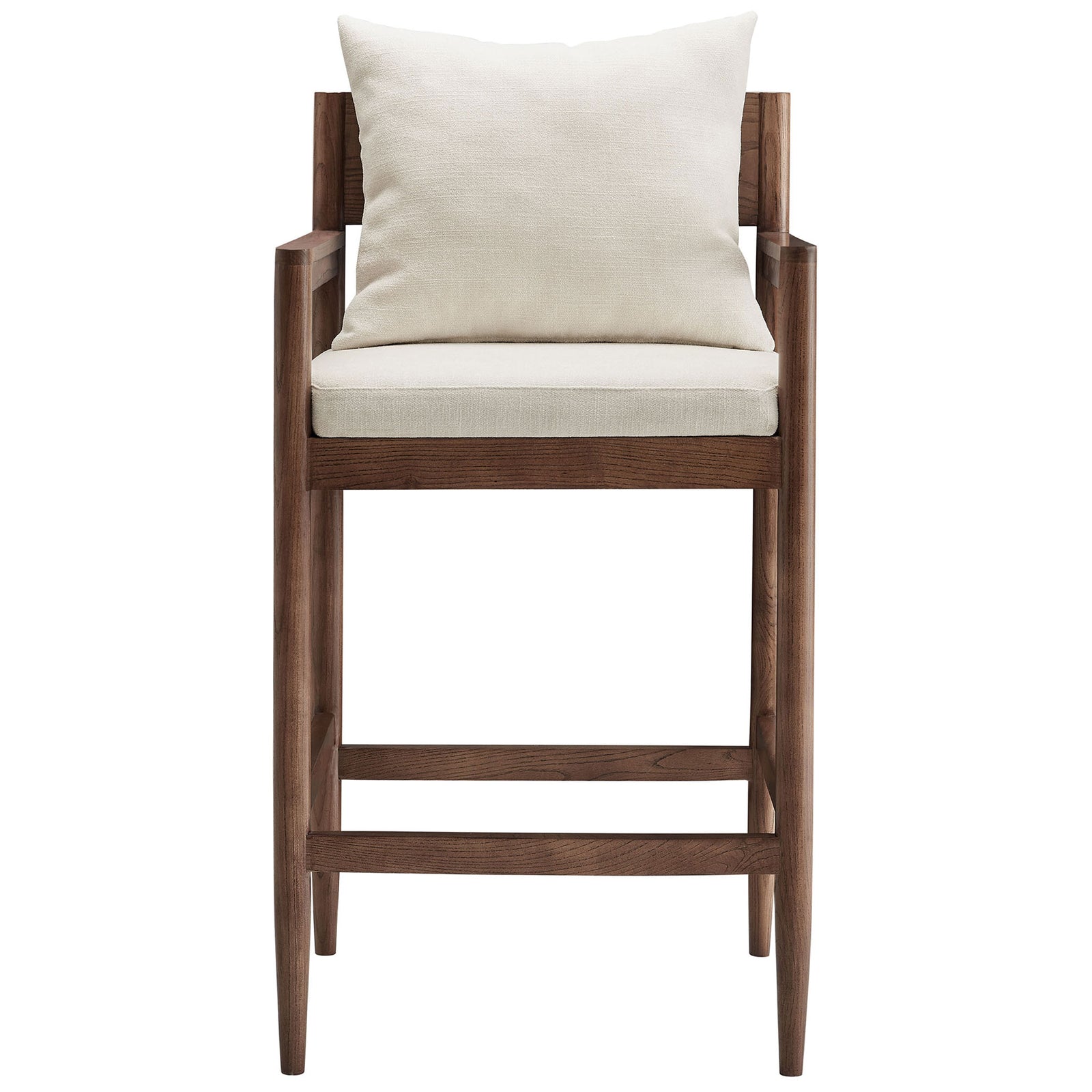 Remington bar stool blends a sturdy elm frame with a plush slub-weave seat and removable back pillow || EEI-7245-SAL || front_studio