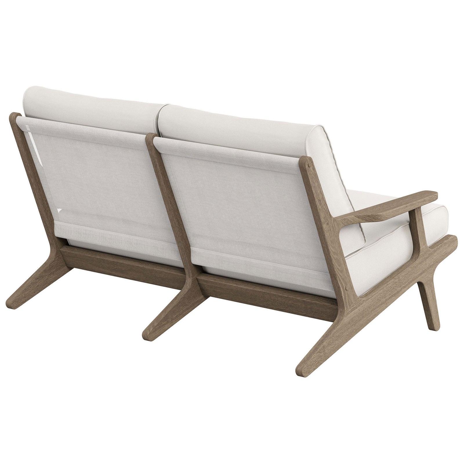 Saratoga loveseat highlighting the supportive slatted back with smooth white cushion panels. || EEI-7247-WGR-WHI || back_angle_studio
