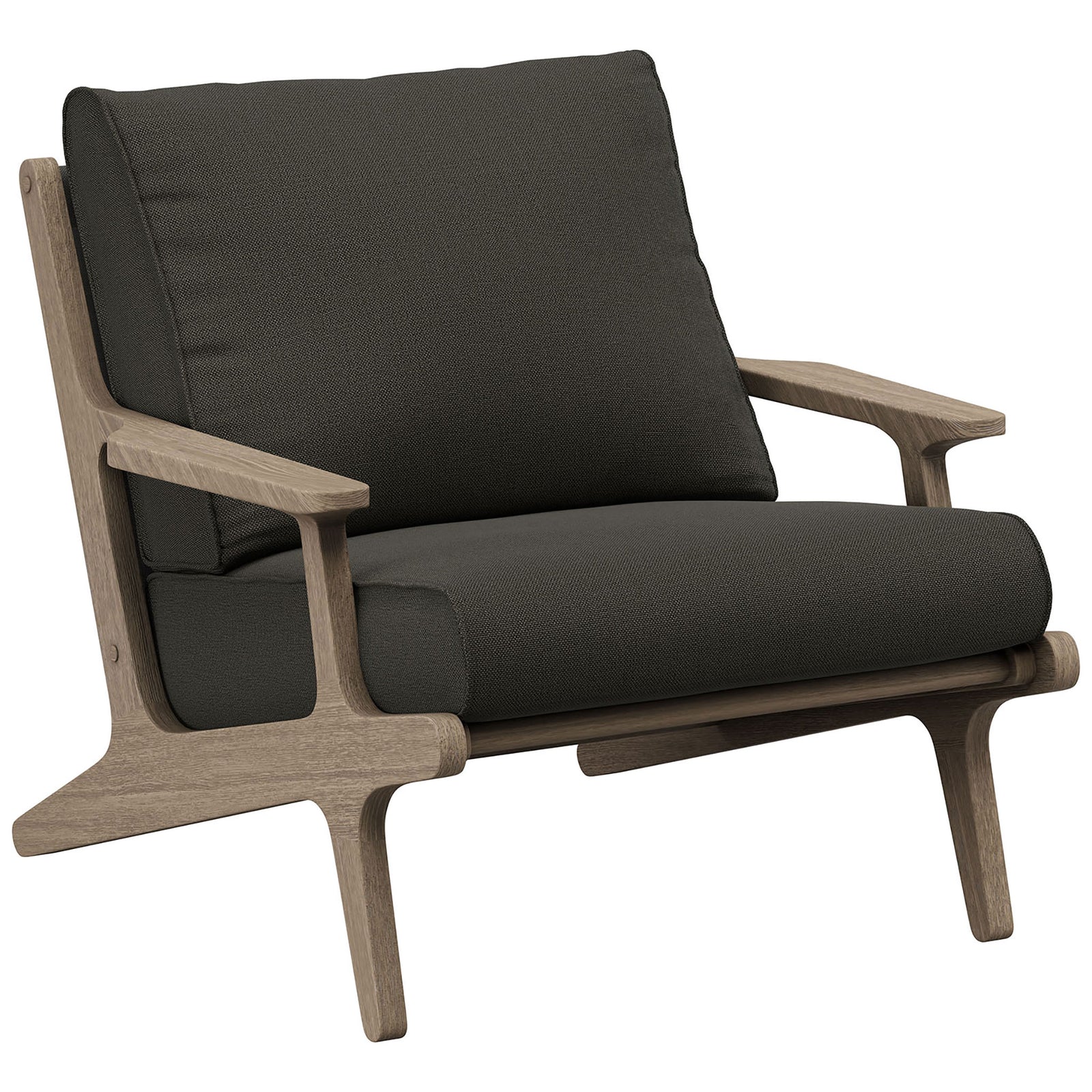 Saratoga flint gray armchair with deep seat and relaxed mid century inspired profile || EEI-7248-WGR-FLI || front_angle_studio