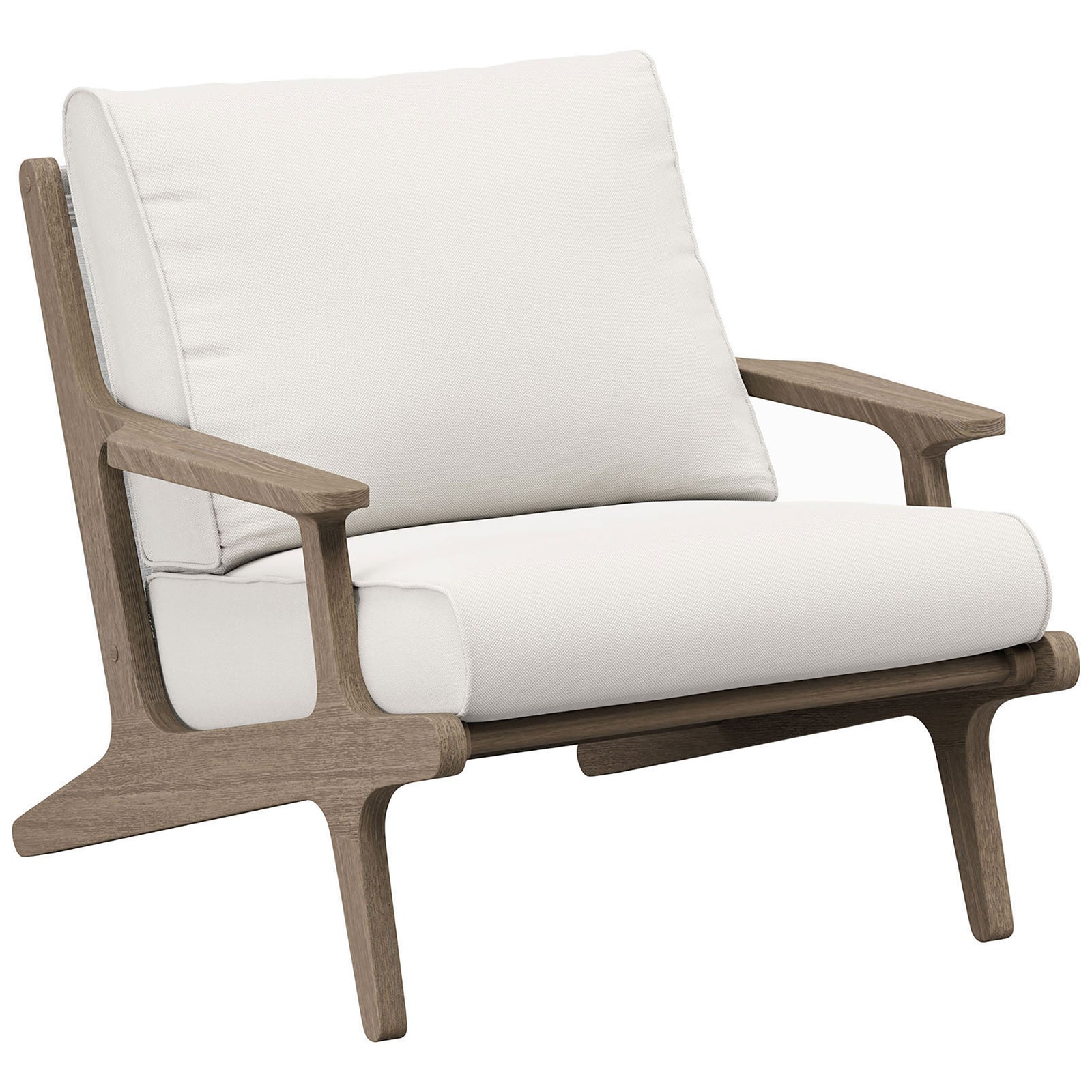 Saratoga white armchair with deep seat and relaxed mid century inspired teak frame || EEI-7248-WGR-WHI || front_angle_studio